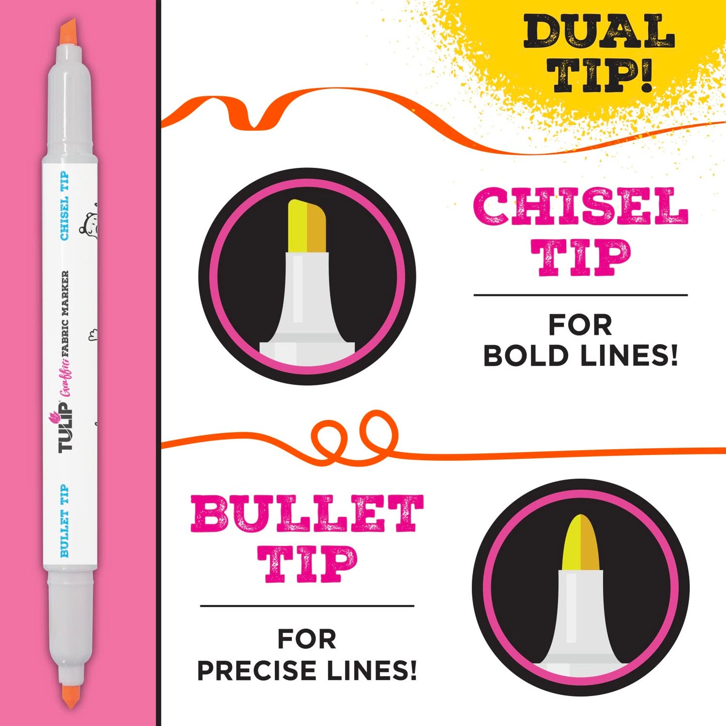 Tulip Permanent Fabric Markers, Dual Tip Graffiti 6-Pack, Neon