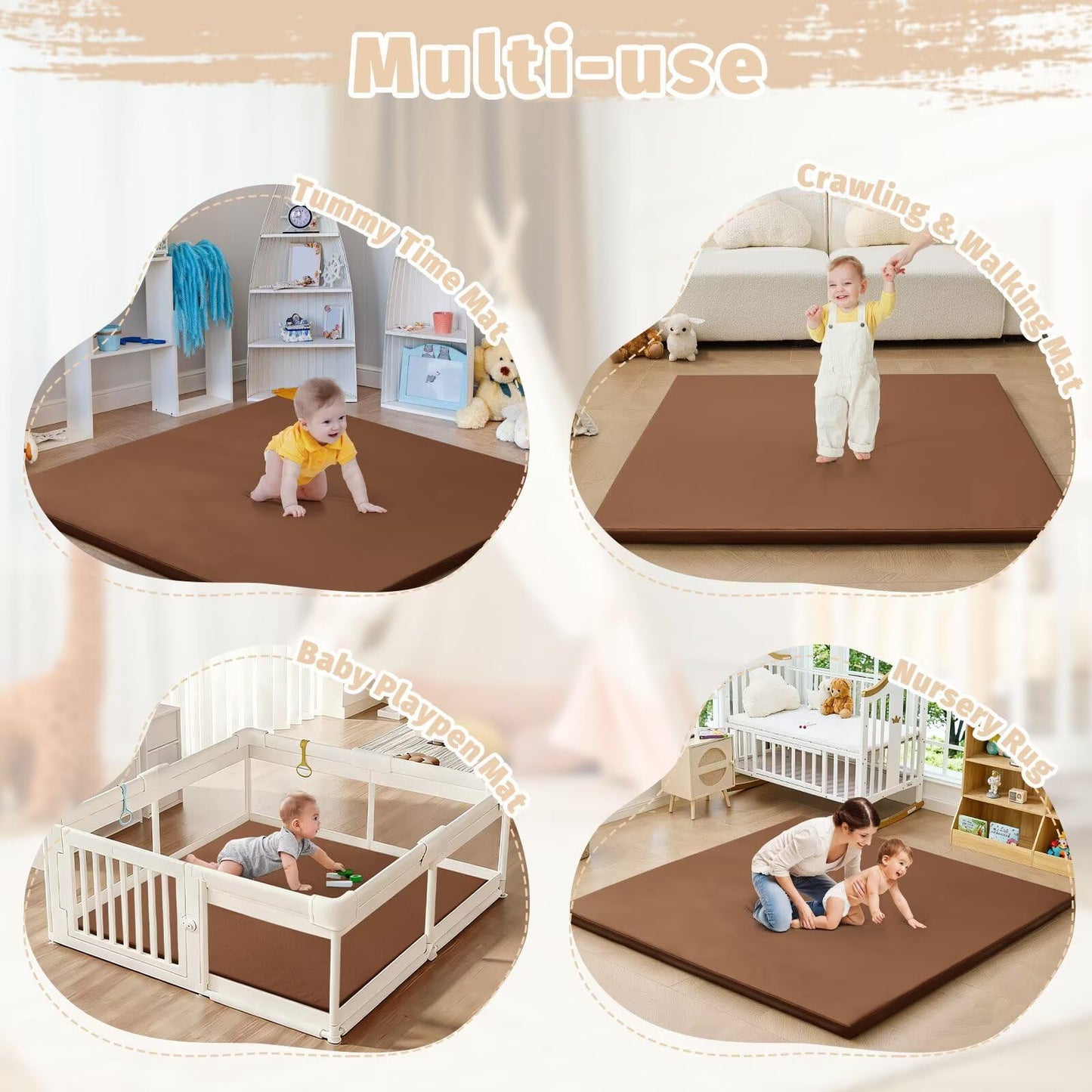 ILPEOD Waterproof Baby Play Mat for Floor Memory Foam 79 * 79 Cushion Playpen Playmat Tummy Time Crawling Mat Nursery Rug Thick Pad Create Soft & Safe Area for Infants,Toddler,Kids,Chestnut