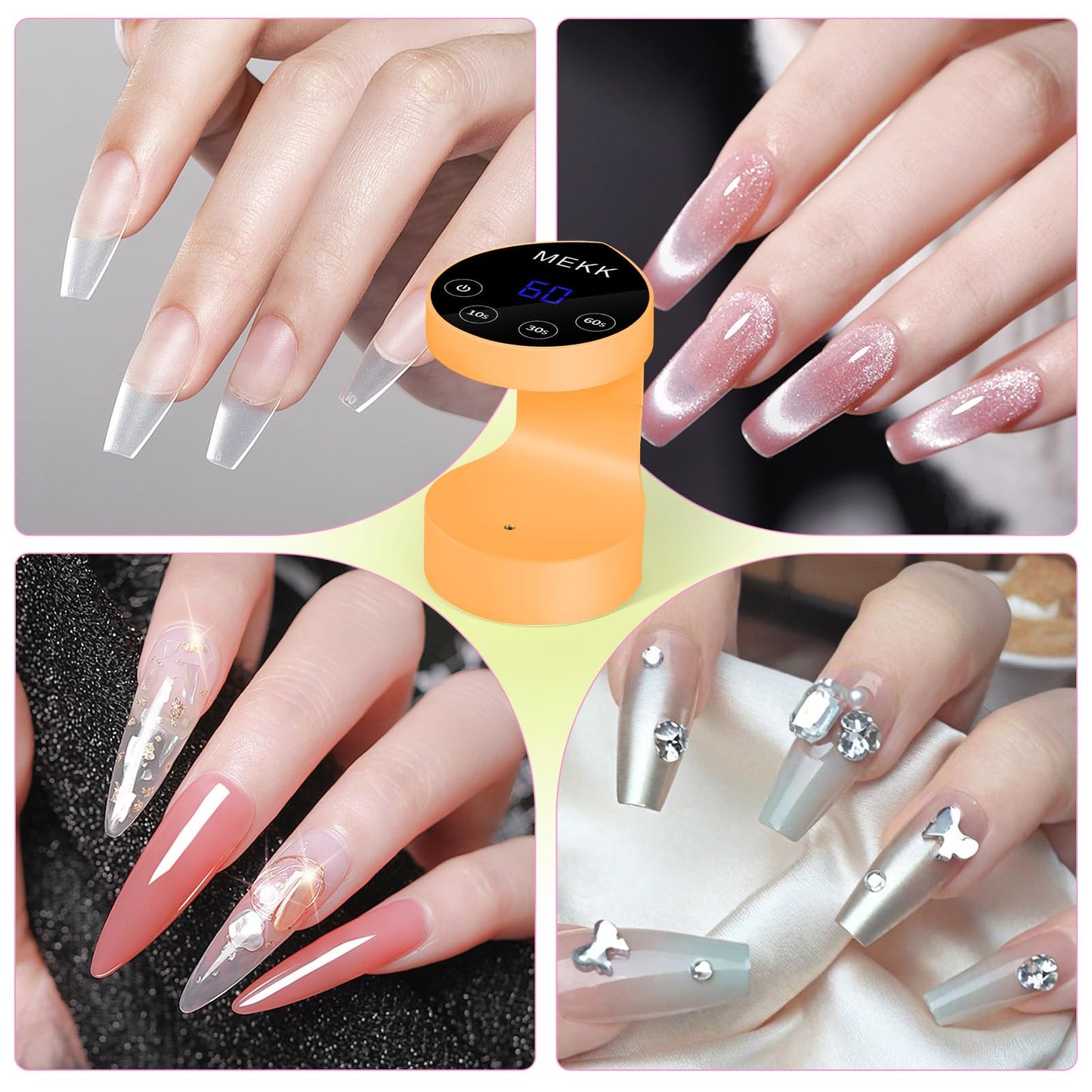 MEKK Mini UV Light for Nails,Peach-Shaped Mini LED Nail Lamp with Auto-Sensor,8 Beads,4 Timer,Professional Single Finger UV Light for Gel Nails Small Gel Nail Lights for Travel & Home Use-Orange
