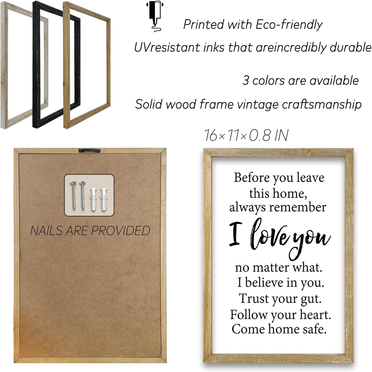 Before You Leave This Home Sign Wall Decor 16x11 Inch I Love You Inspirational Entryway Wood Framed Wall Hang Art (Wood)