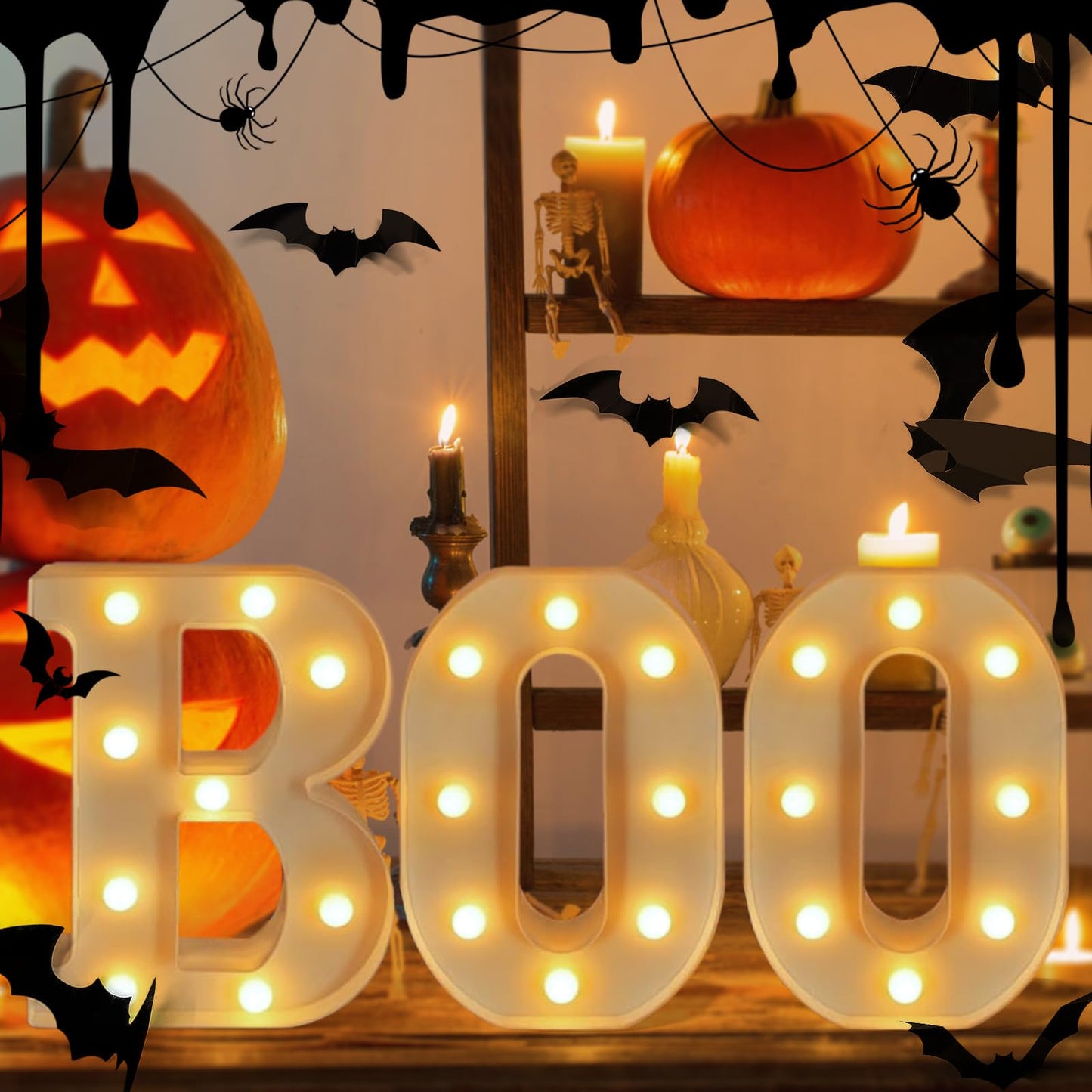 Halloween Boo Light Up Letters, 3pcs Led Boo Light Up Sign, Hallowen Marquee Letters Decor, Halloween Decorative Lights Party Supplies, Fireplace Desktop LED Decorations, Table Party Supplies