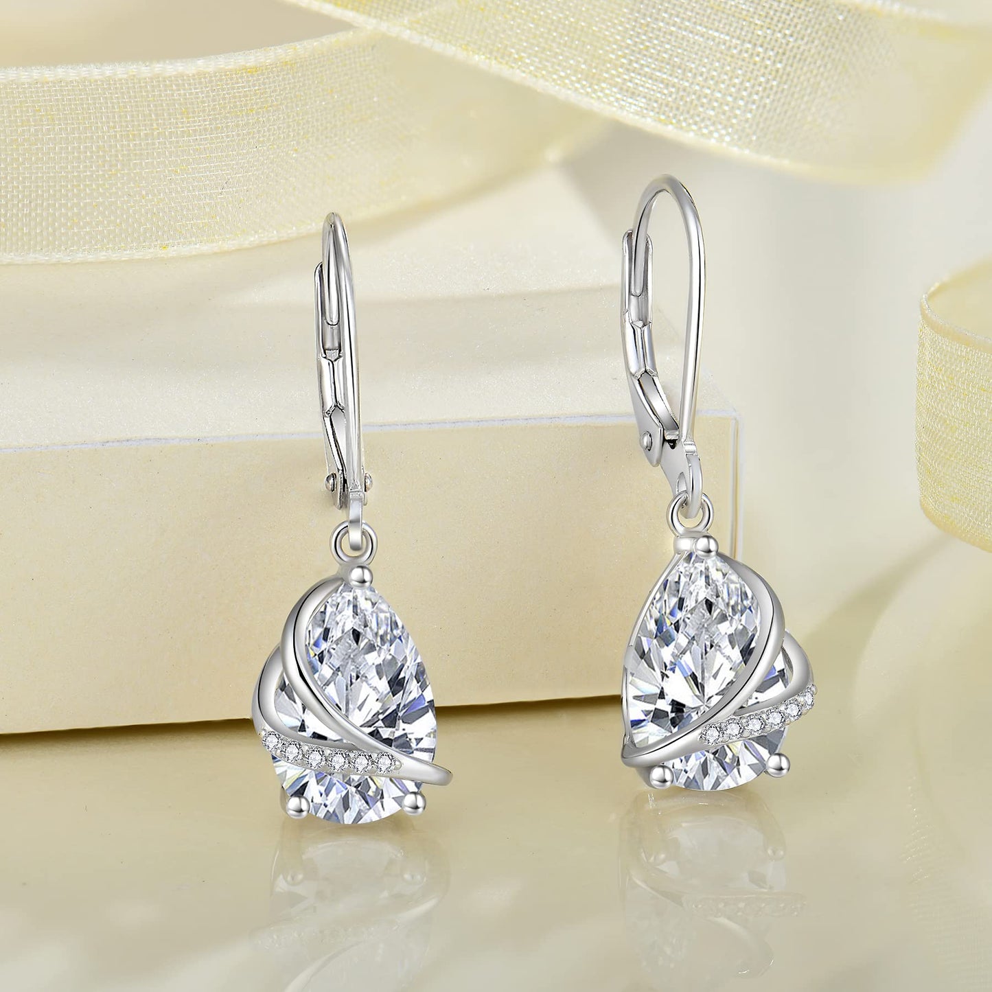 Rocayi Dangle Drop Earrings for Women 925 Sterling Silver Teardrop Leverback Earrings April Birthstone Jewelry