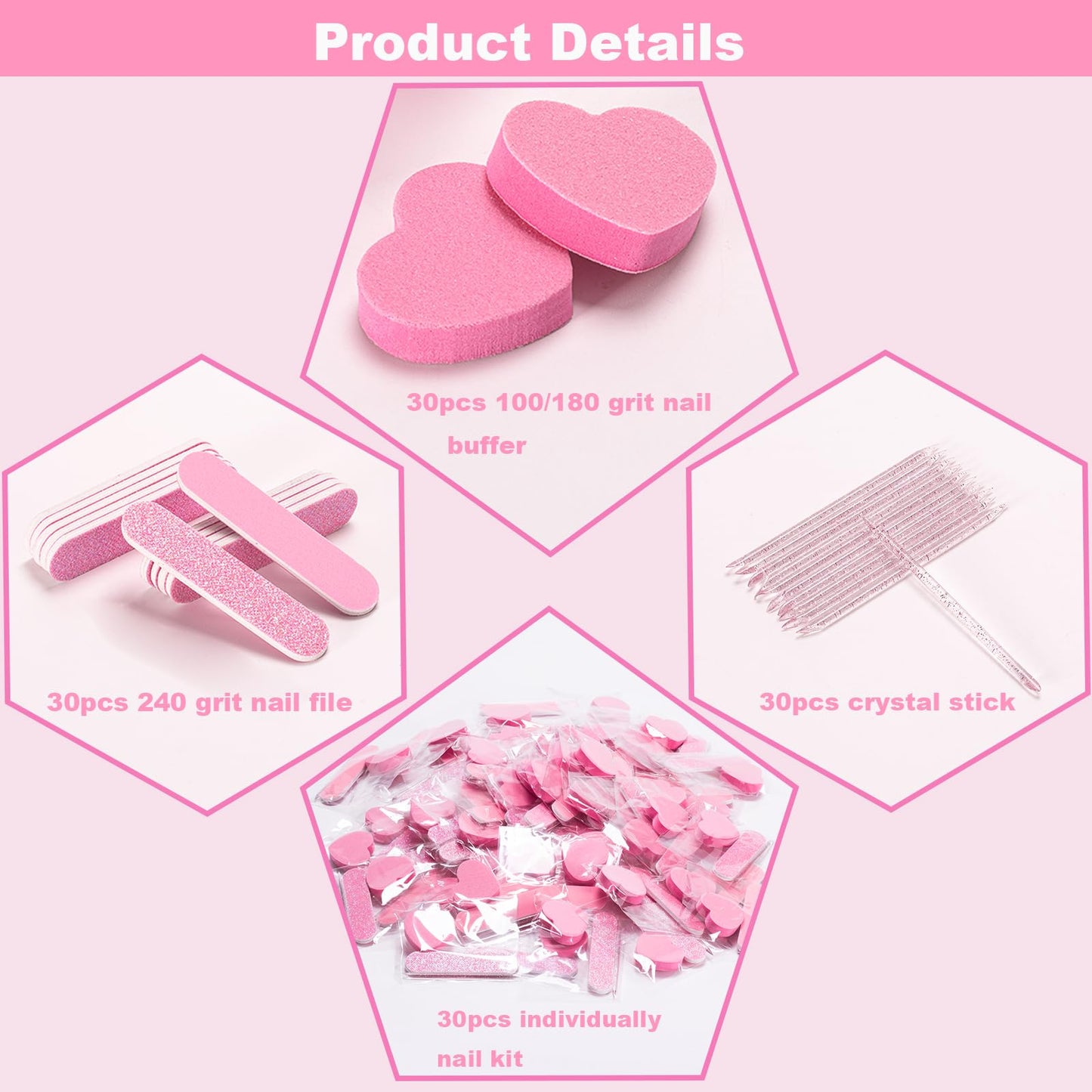 30 Sets Nail Kits 3-Piece, Nail Files 240 Grit, Nail Buffer Block 100/180 Grit, Crystal Stick, Individually Packaged Nail Tool Kit Suitable for Fingernails, Toenails & Press on Nail