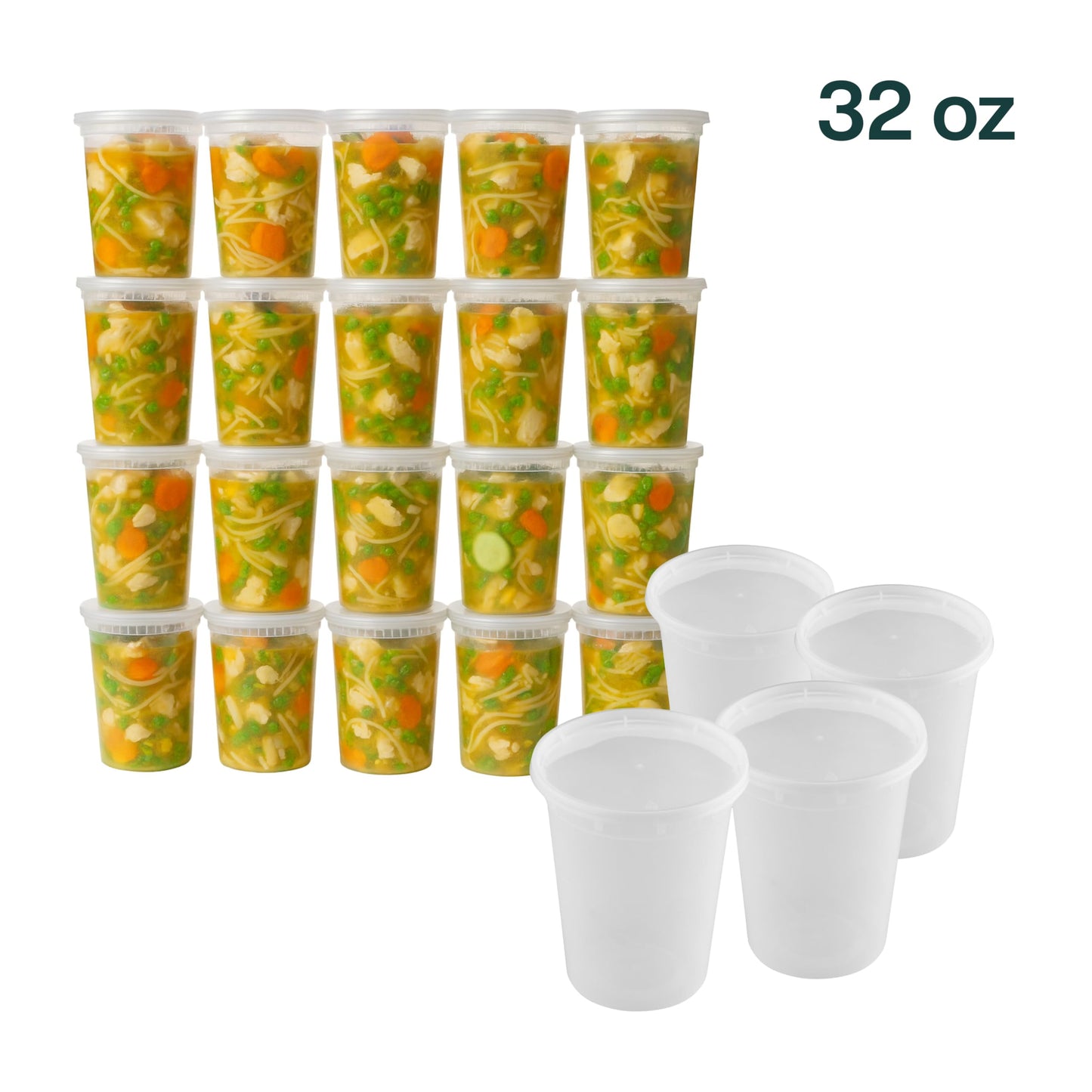 ProTakeOut 32oz [20 set] Heavy Duty Plastic Deli Container | BPA-Free Food Storage with Airtight Leak‑Proof Lids | Microwave, Freezer & Dishwasher Safe – Stackable, Bulk Reusable Soup & Meal Prep Tub