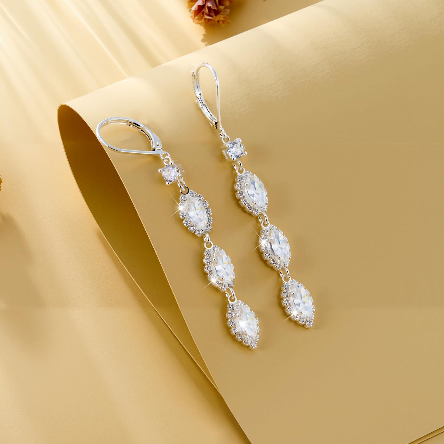 Sterling Silver Leverback Drop Earrings, ALEXCRAFT Long Zirconia Dangle Earrings for Women Trendy Hypoallergenic 925 Sterling Silver Lightweight Dangling Teardrop Earring Brides Engagement Wedding