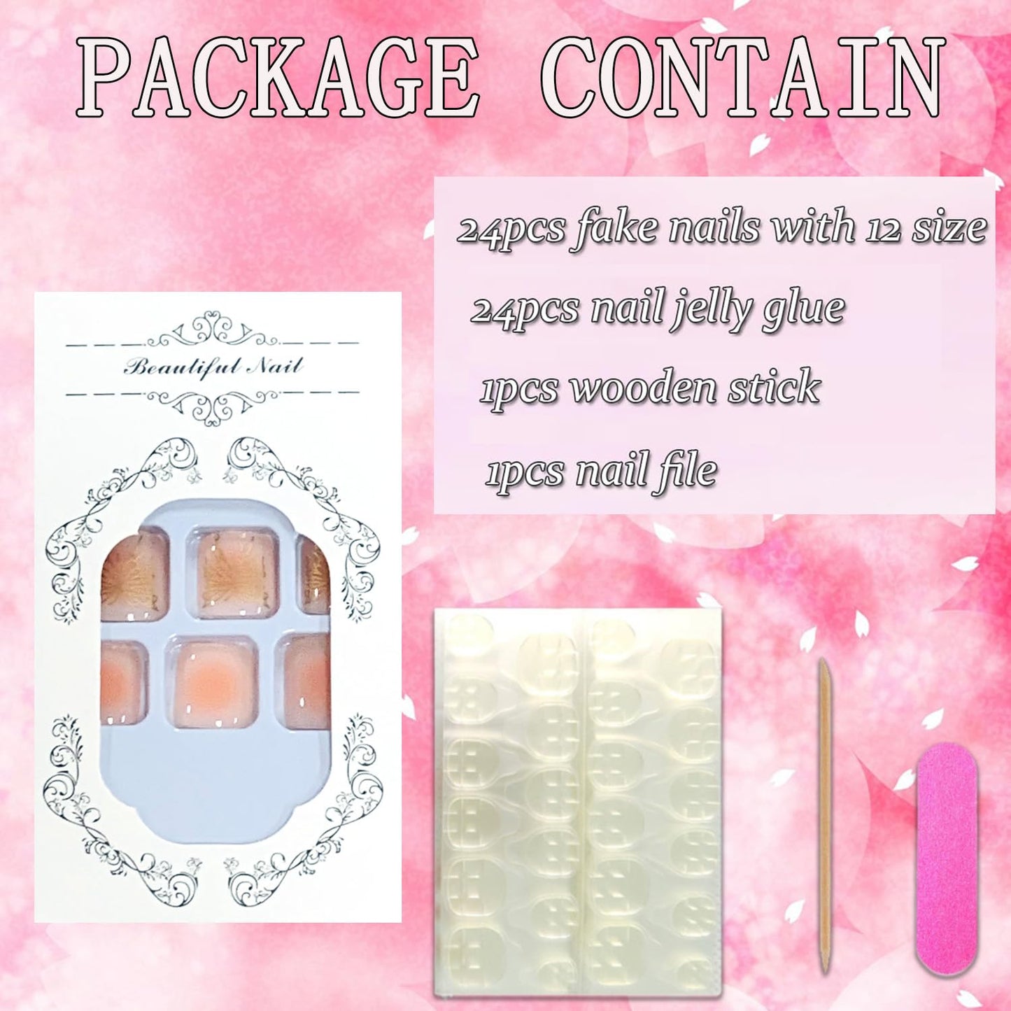 FIEONCIY 24pcs Press-on Square Acrylic False Nails Set with Glue, Gold Butterfly & Rhinestone Design, Spring & Summer Theme, Full Cover Nails, Modern Style