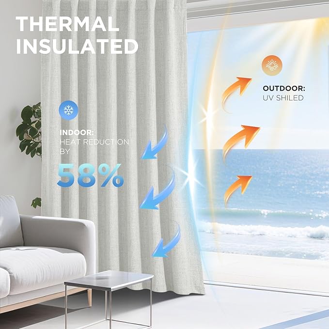 Joydeco Linen Blackout Curtains for Bedroom - 100% Light Blocking 1 Panels, White Drapes 100" W x 90" L, Thermal Insulated Room Darkening Curtains for Living Room, Rod Pocket & Back Tabs