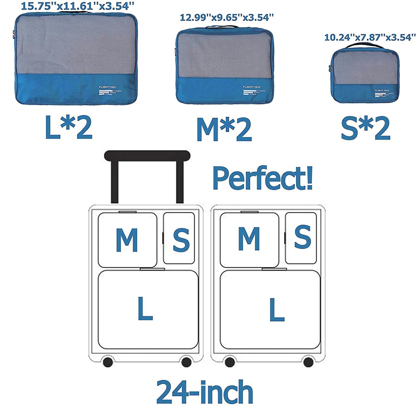 Packing Cubes Set Travel Luggage Organizers Suitcase Lightweight Accessories (Sky Blue)