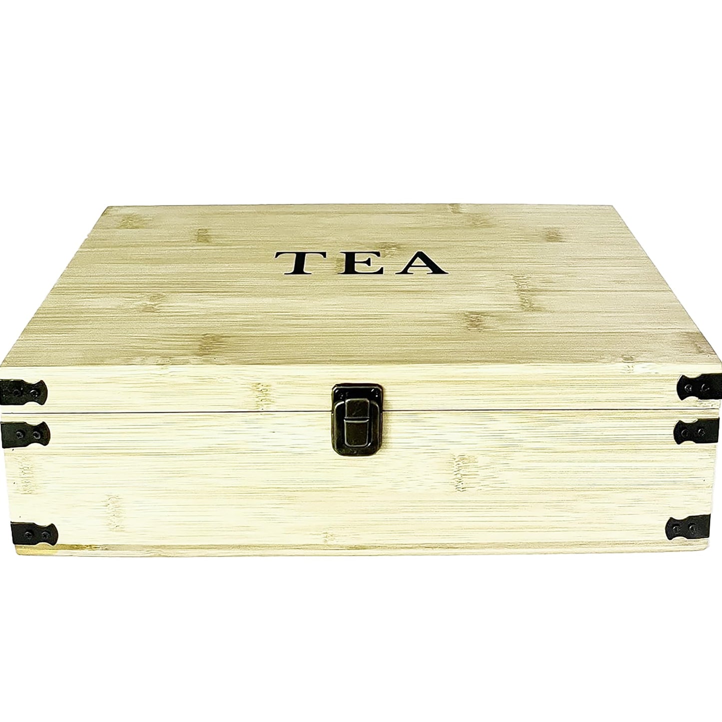 Zen Earth Inspired Large Wooden Tea Organizer Box, Big 14" Pine Storage Chest | 8-Slot Tall, Adjustable Shelves | 100% Handmade Craft Eco-Friendly Natural Décor