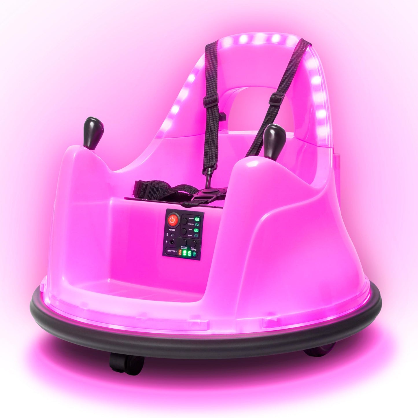 Kidzone Upgraded Smart Bumper Car for Toddler & Kids 1.5-6 Years Old, 12V 2-Speeds Electric Ride On Bumping Toy W/Remote&APP Control, LED Lights, Bluetooth, 360°Spin, DIY Sticker&360° LED Glow, Pink