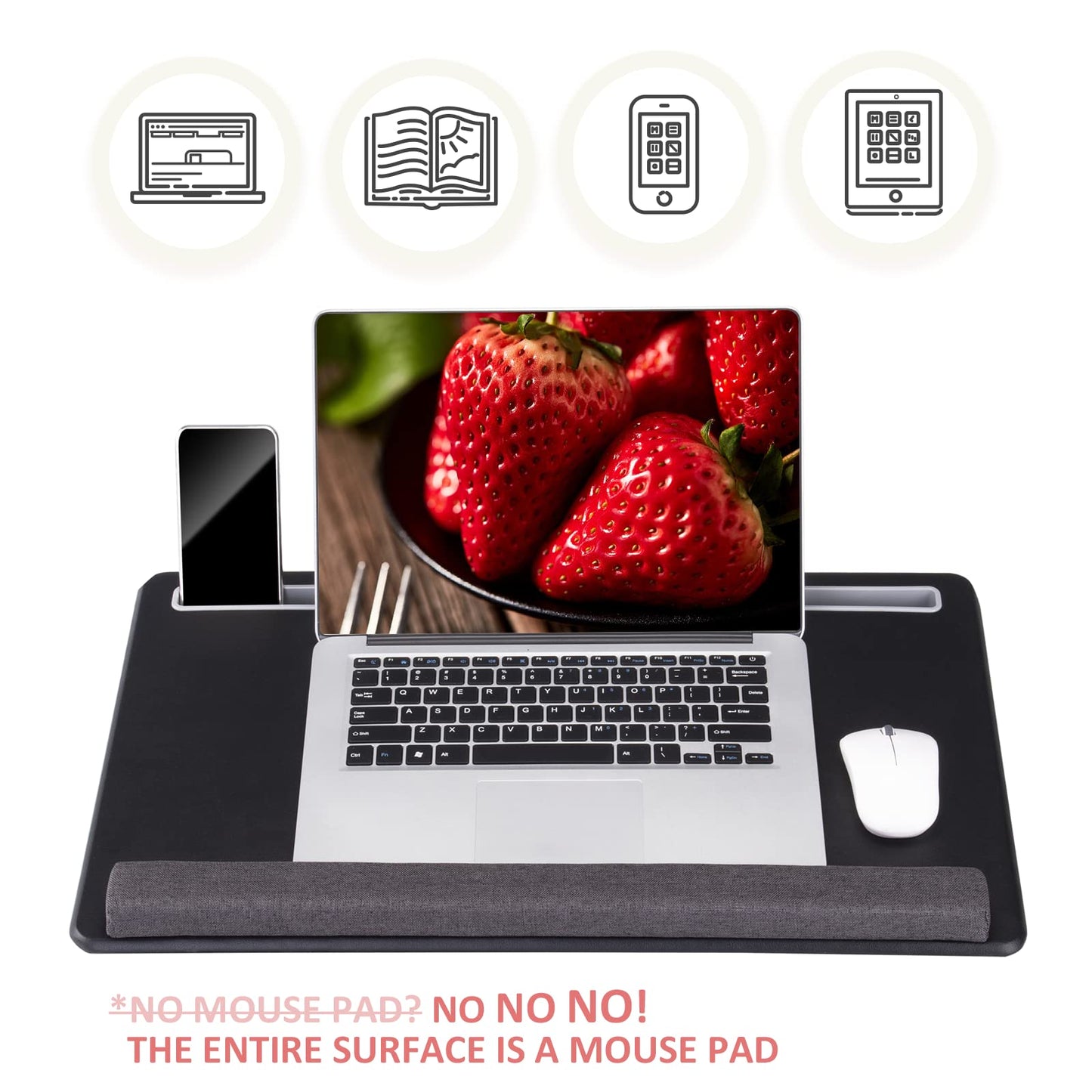Extra Large Lap Laptop Desk - Full PU Material Mouse Pad Gaming Tray - Portable LapDesk with Phone Holder & Wrist Rest for Notebook, MacBook, Tablet, Bed, Sofa(Black, Fit Up 17.3-in Laptops)