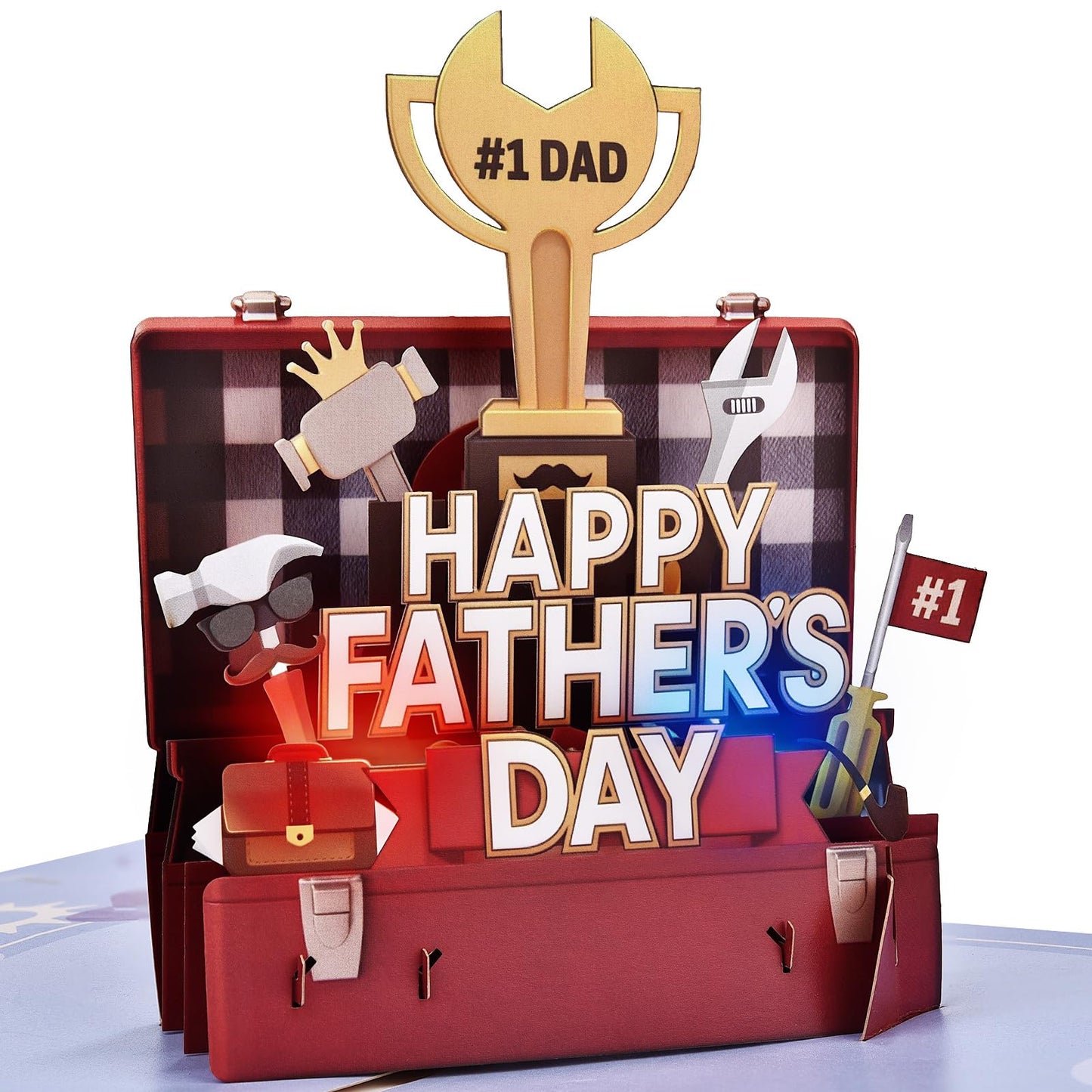 Leopong Father's Day Pop Up Card, Musical & LED Lighted 3D Toolbox,Unique Greeting Gift for Dad/Husband
