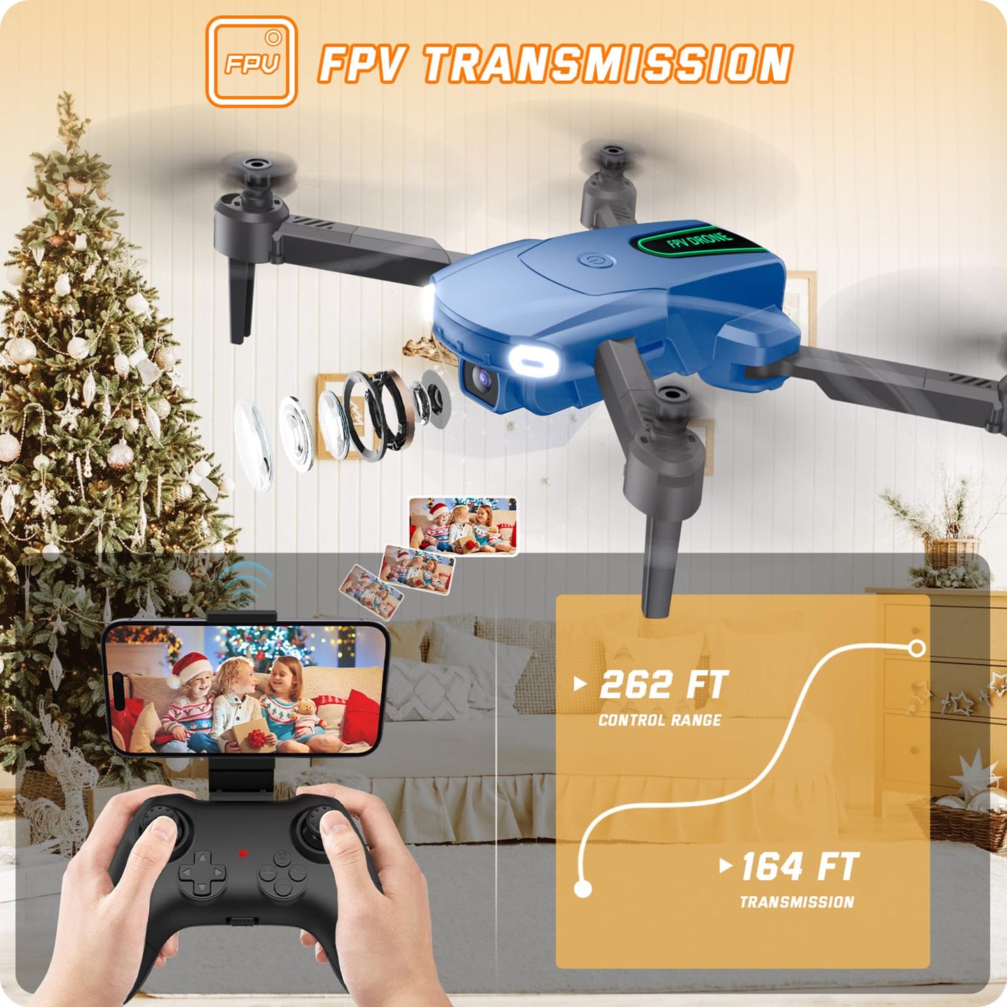 Foldable Drone with Camera for Kids Beginners - Remote Control Helicopter Toys Gifts for Boys Girls, 1080P HD FPV RC Drones with 2 Batteries, One Key Start/Land, Altitude Hold, Gesture Selfie, Blue