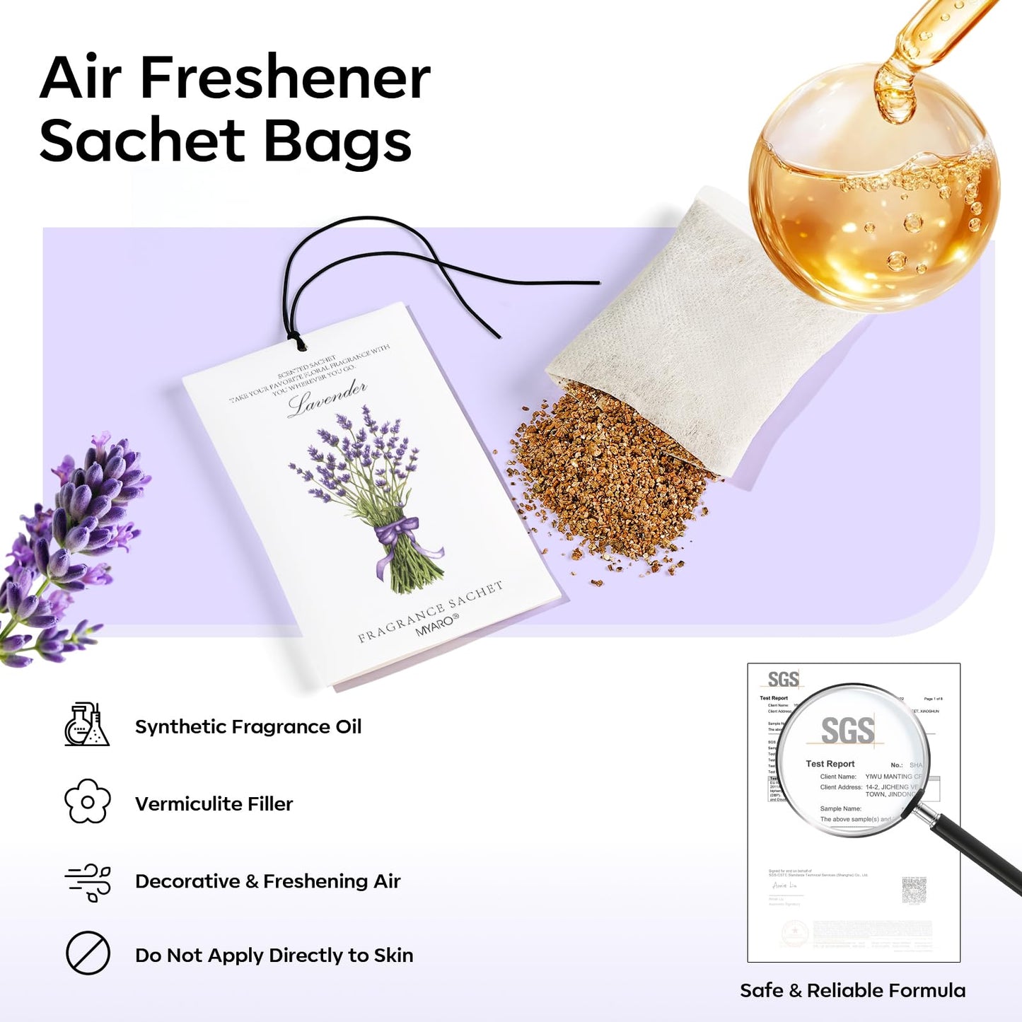 MYARO 12 Pack Lavender Scented Sachets | Odor Eliminator & Air Freshener for Drawer, Closet, Car, Shoes, Gym Bag, Suitcase | Home Fragrance Gift Set