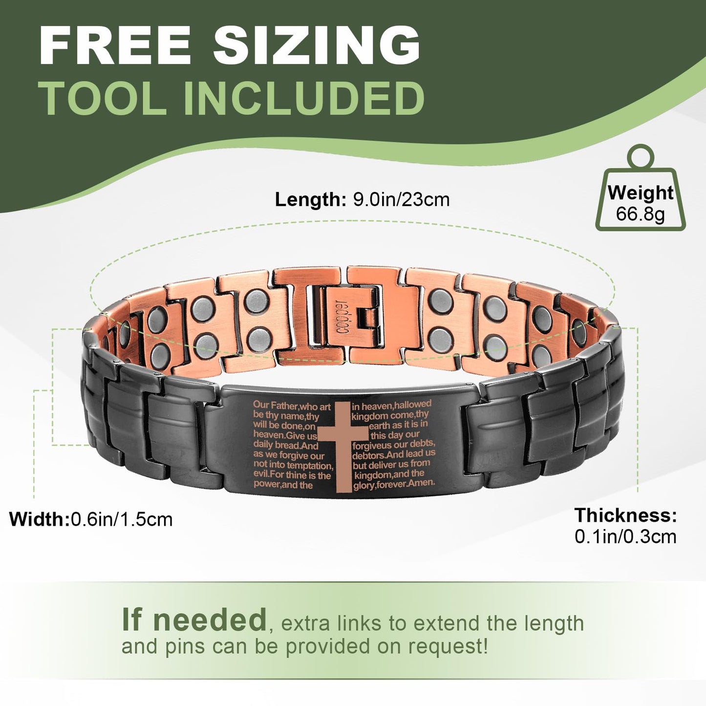 MagEnergy Men's Copper Magnetic Bracelet,99.9% Solid Copper Bracelets with Double-Row Strong Magnets,Adjustable with Sizing Tool Jewelry Box