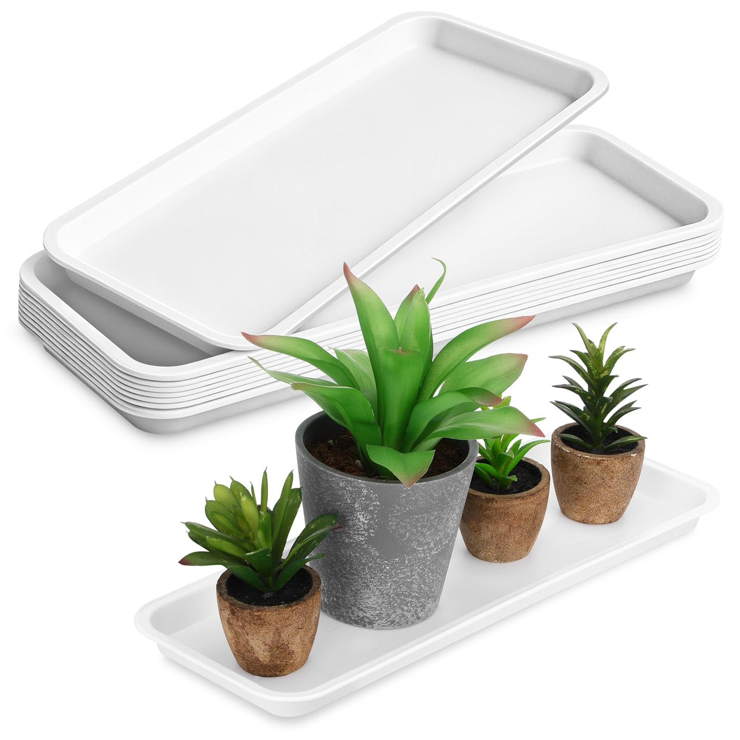 Sewroro 10pcs Rectangular Plant Saucers, Plastic Flower Pot Trays for Indoor Outdoor Use, 15. 7 X 5. 9 Inch Water Catchment Trays for Overwatering Protection, Reusable Bonsai Pot Bases