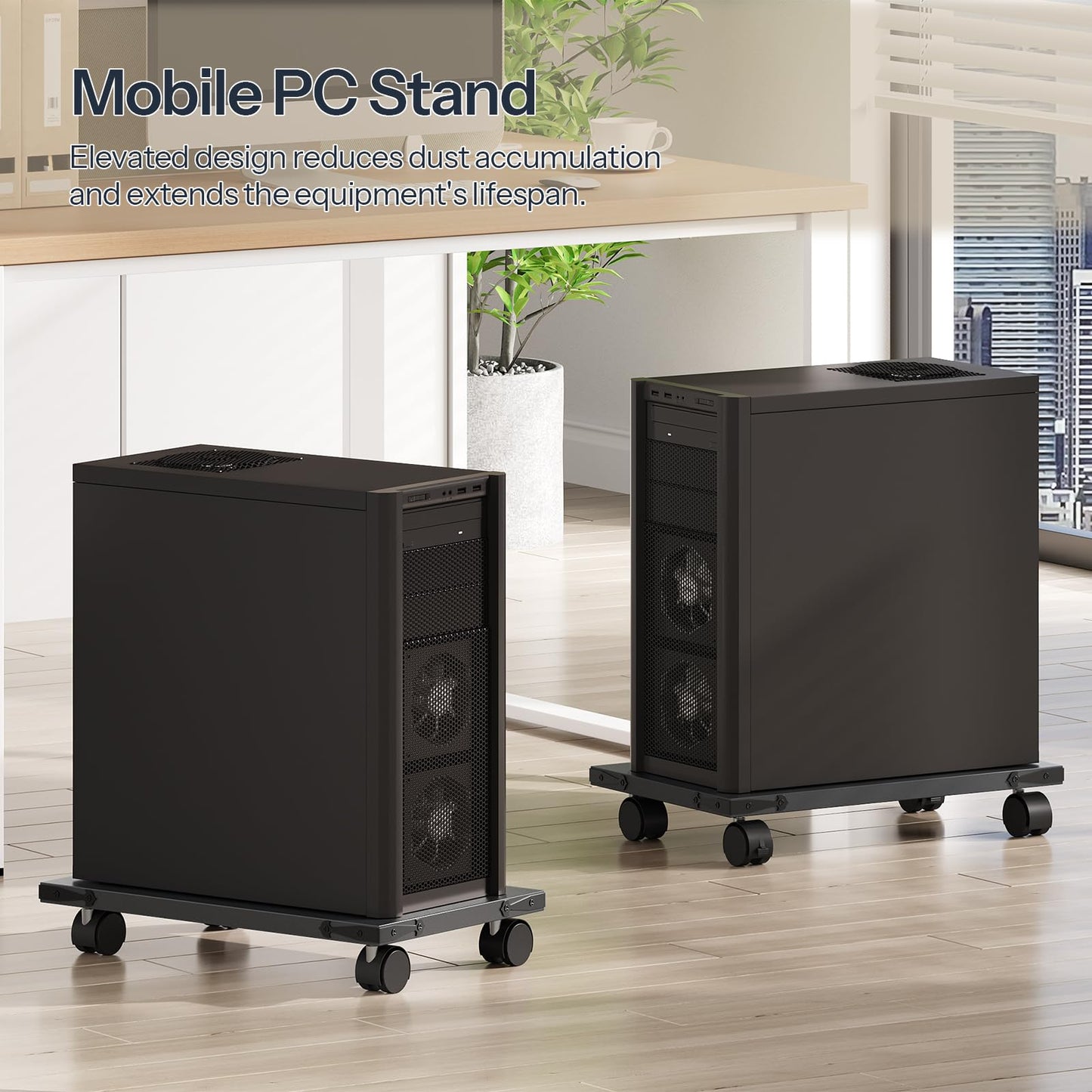 HOOBRO Computer Desk and Mobile PC Stand Bundle, Home Office Desk with Power Outlet, Ventilated Computer Tower Stand, BF41UDN01-BB46CJ01