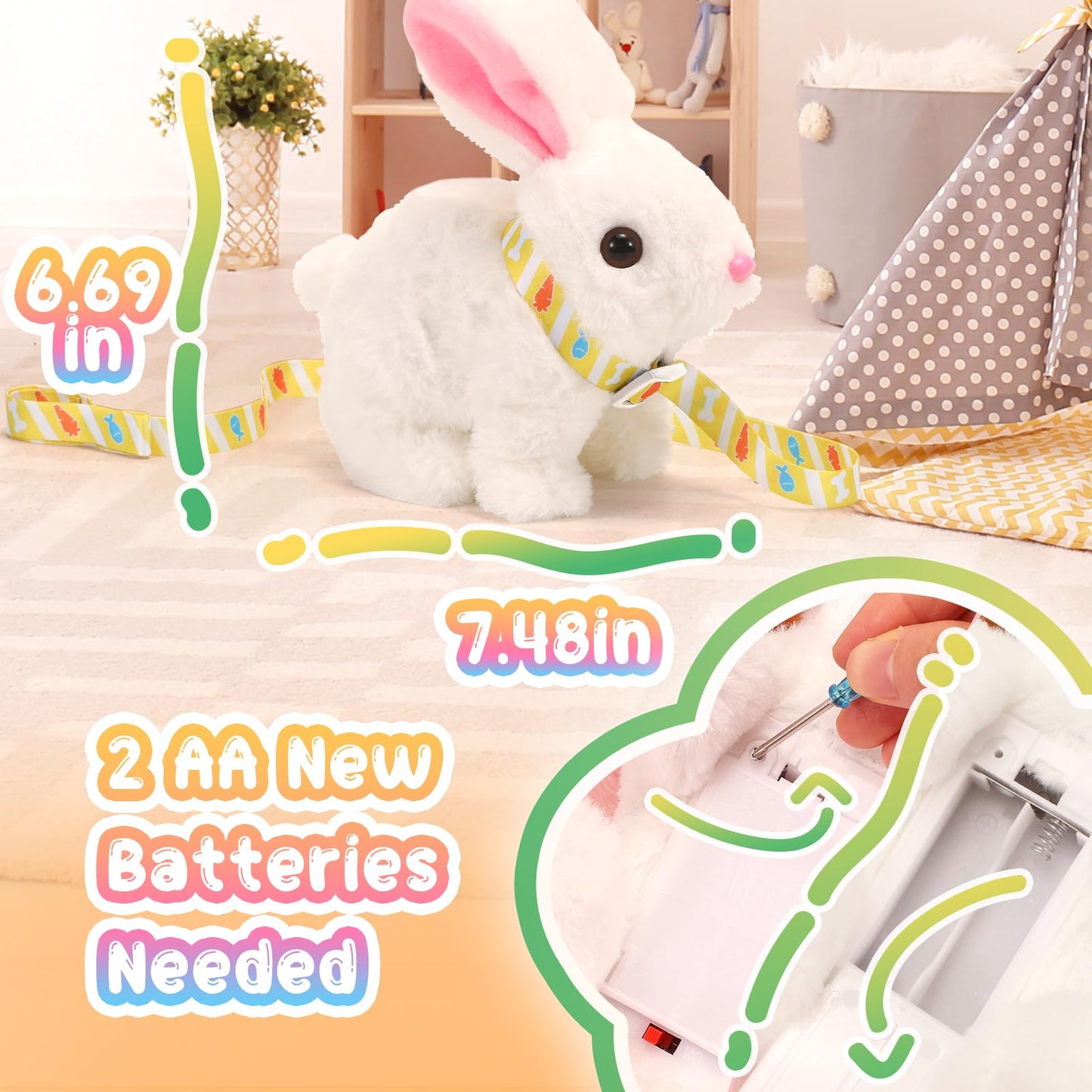 Tagitary Easter Plush Bunny Toys Electronic Toy with Sounds,Wiggling Ears,Twitching Mouth and Nose, Interactive Rabbit Toy for Kids with Leash,Easter Basket Stuffers Birthday Gift for Toddlers