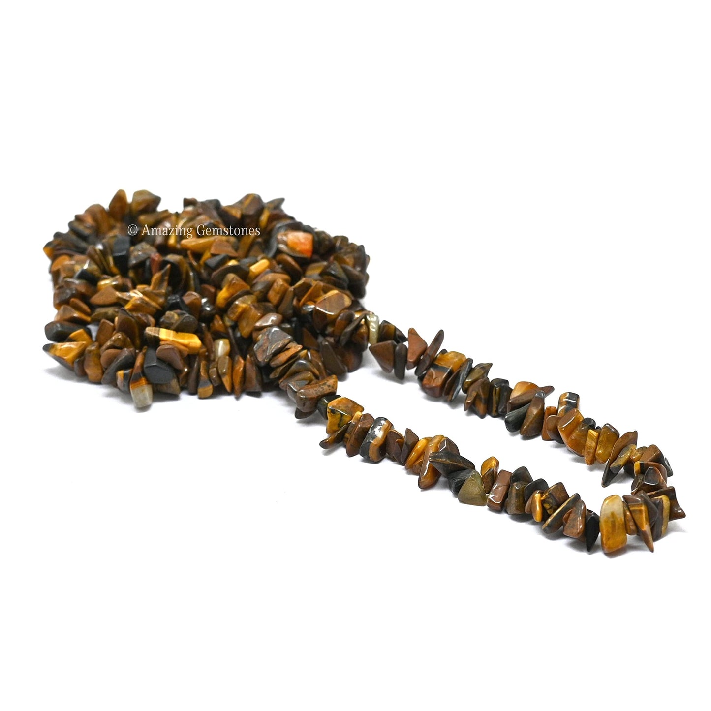 Tigers Eye Pre Drilled Crystal Crushed Chips Beads for Bracelets Making, DIY Handmade Natural Healing Crystals (25 Inch Strand)