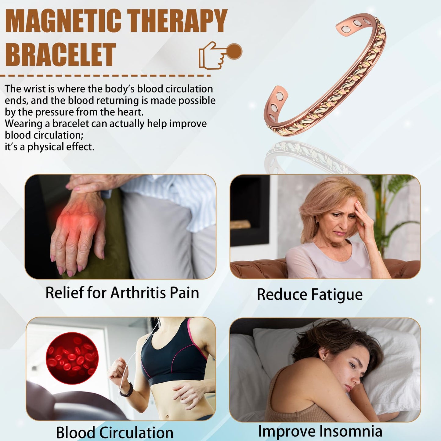 EnerCoppeX Copper Magnetic Bracelet for Women - Detox Jewelry with 3500 Gauss Magnet, Adjustable Cuff Bangle (Z)