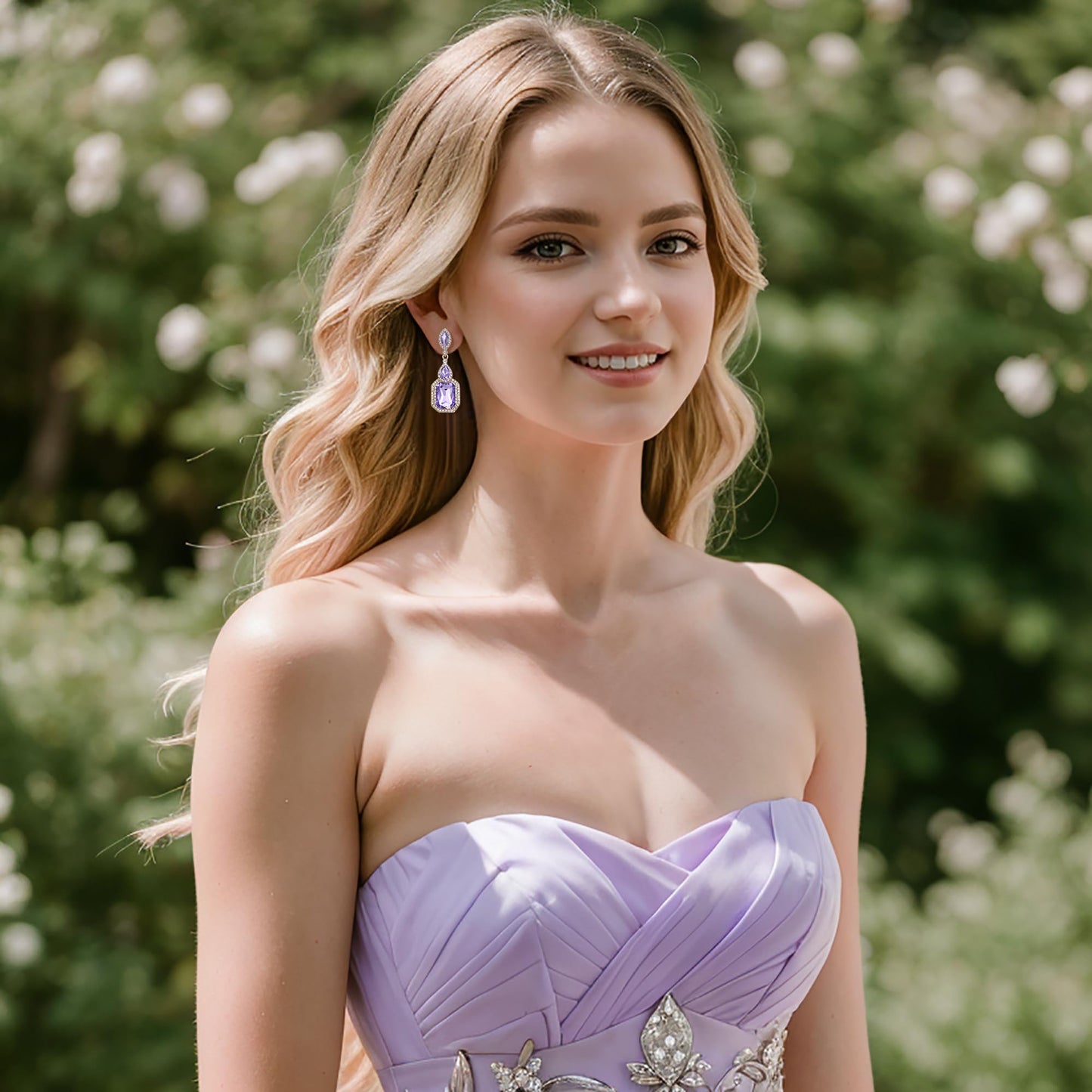 BriLove Wedding Bridal Dangle Jewelrys for Women Emerald Cut Crystal Infinity Figure 8 Chandelier Earring Light Purple Gold-Tone