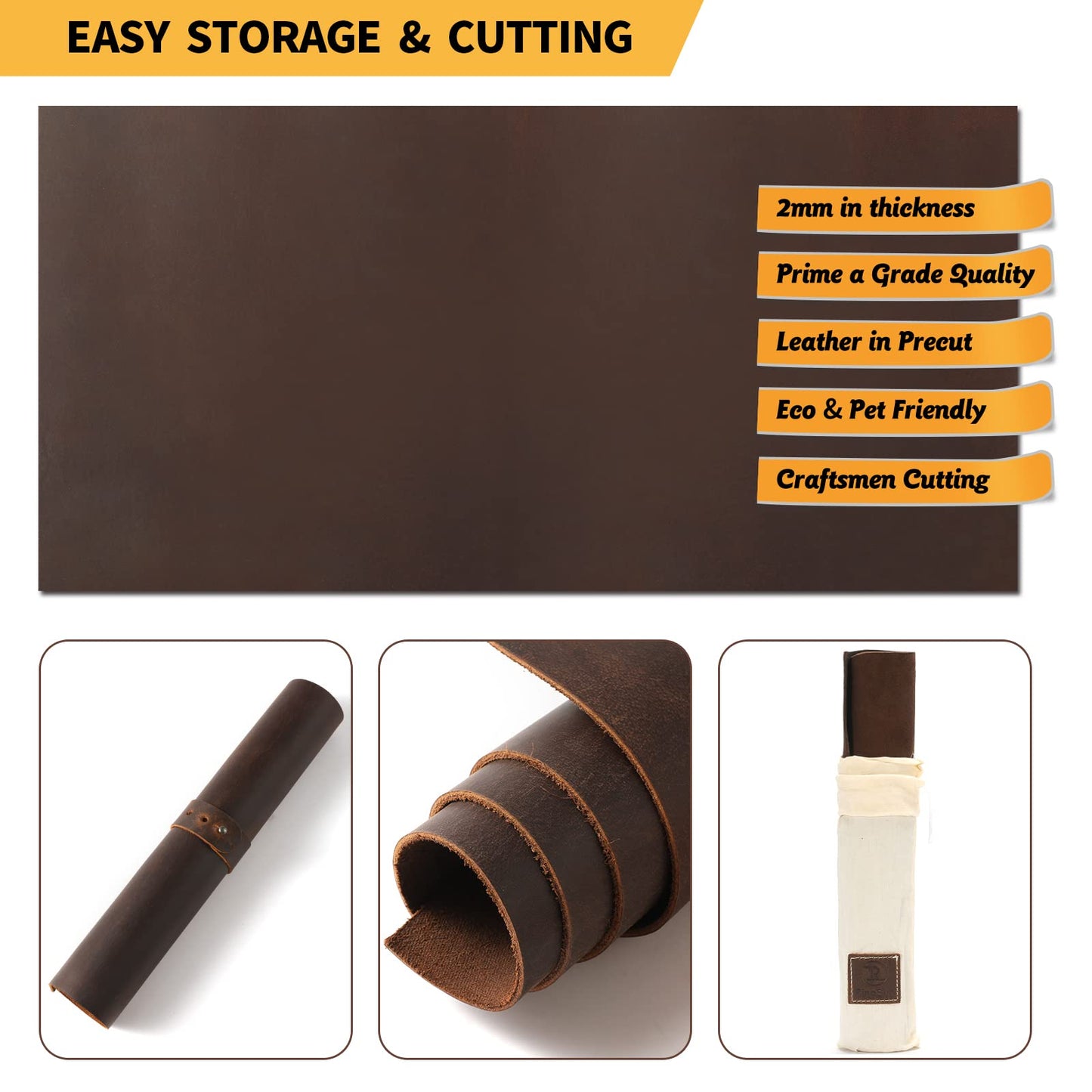 RingSun Genuine Leather Sheets for Crafts 12''X12'' Full Grain Leather Tooling Leather (2mm) Thick Cowhide Leather Pieces Square, Red Brown