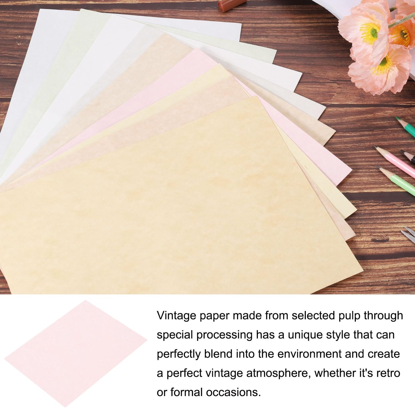 Rebower 25 Sheets Parchment Paper Aged Look Stationery 200GSM Vintage Paper Sheet, [for Certificate, Invitation, Envelope] - 8.5 x 11 Inch/Pink
