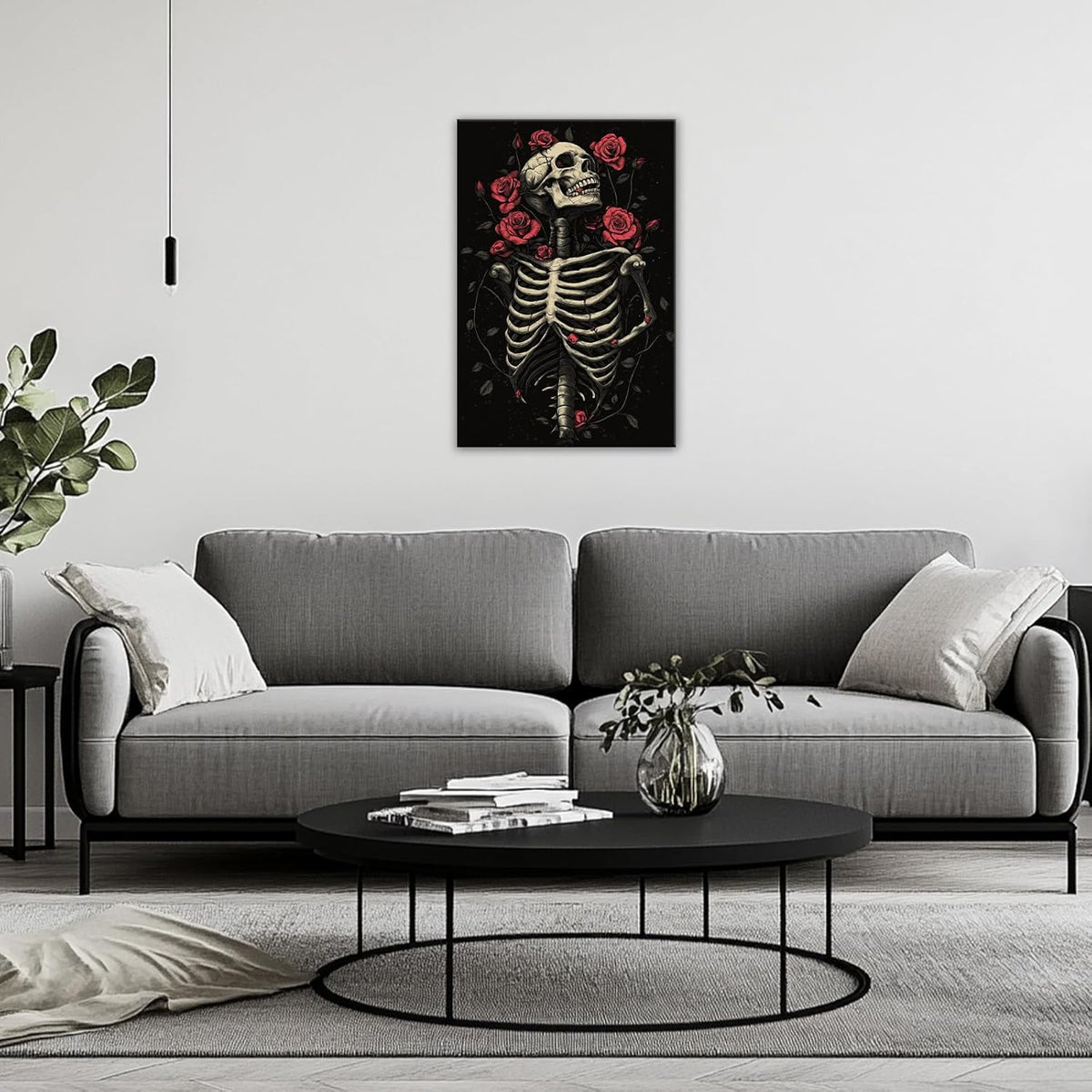 OAAPITI Gothic Skull Wall Art Skeleton and Roses Canvas Pictures Print Vibrant Dark Art Decor for Bedroom Living Room Bathroom(Artwork-6,12"x18")