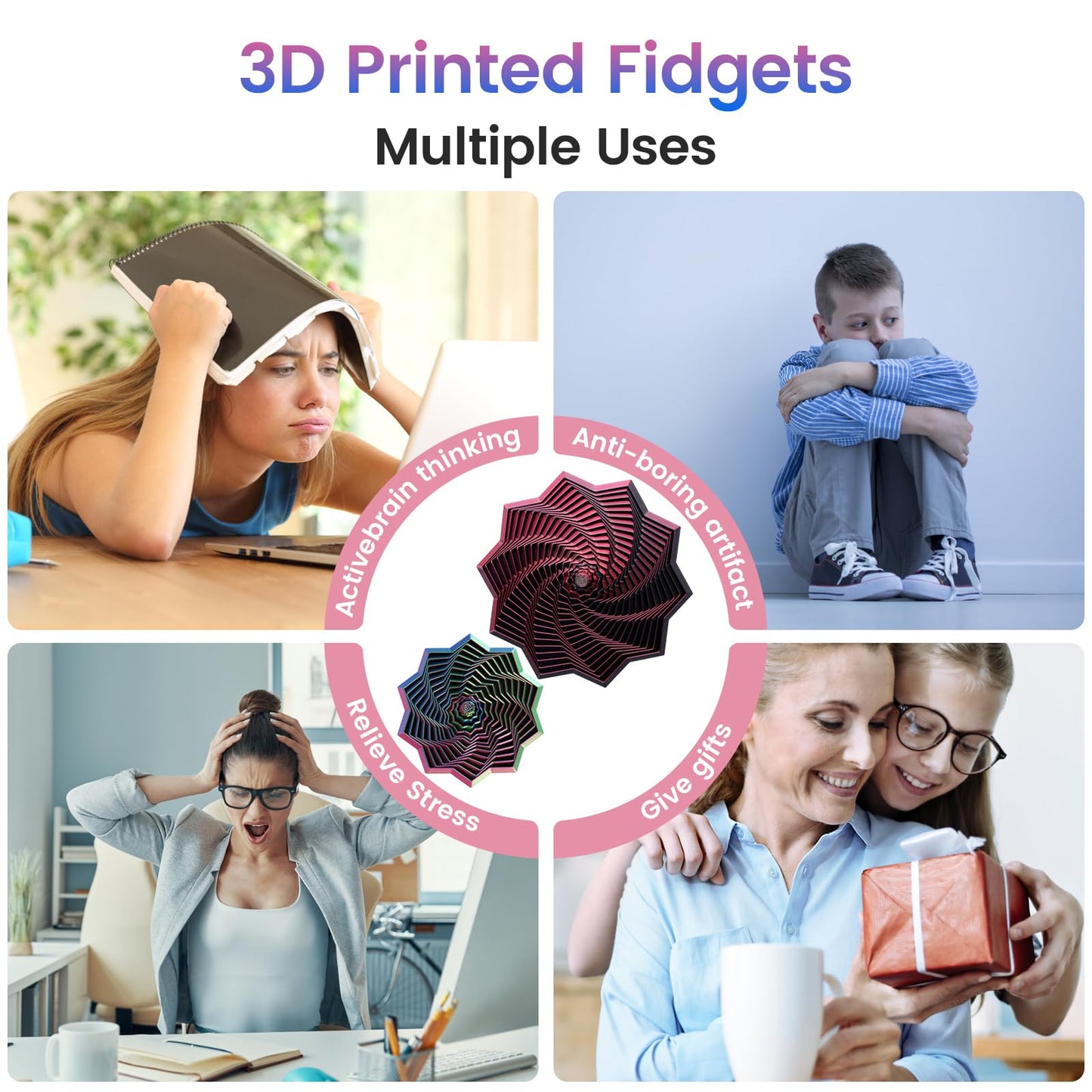 2 PCS 3D Printed Sensory Fidget Star with Handles, Colorful Fractal Expanded Fidgets Hexagon Whirling Spiral Star Shaped Toys for Office Desktop Decompression Toys Stress Relief Whirling Spiral