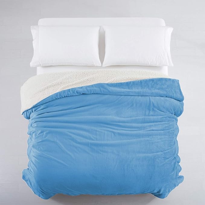 IR Imperial Rooms Light Blue Sherpa Fleece Throw Blanket Twin Size for Bed - Wholesale Bulk Pack of 12 Sherpa Blankets - Soft Fluffy Throw Blankets for Hotels, Guest Bedroom, 60x80 Inches