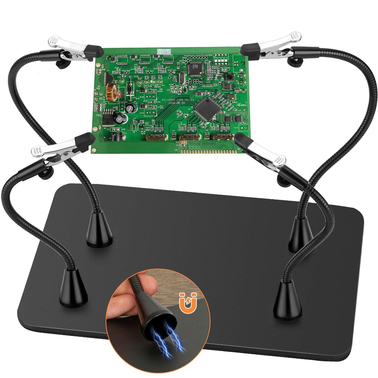 Drdefi Extra Magnetic Helping Hands Soldering Third Hand, Soldering Station with Alligator Clips PCB Circuit Board Holder Tool 4 Gooseneck Arms Non-Slip Base for Electronics Repair Jewelry Hobby