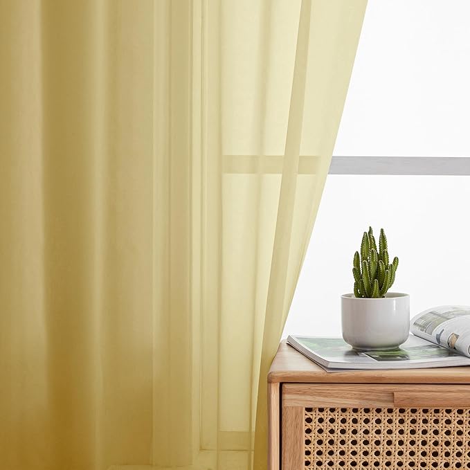 Simplebrand Yellow Sheer Curtains 84 Inches Long, Light Filtering Rod Pocket Solid Color Window Sheer Curtain Panels, Elegant Curtains & Drapes for Living Room, Bedroom 2 Panels (42" W x 84" L)