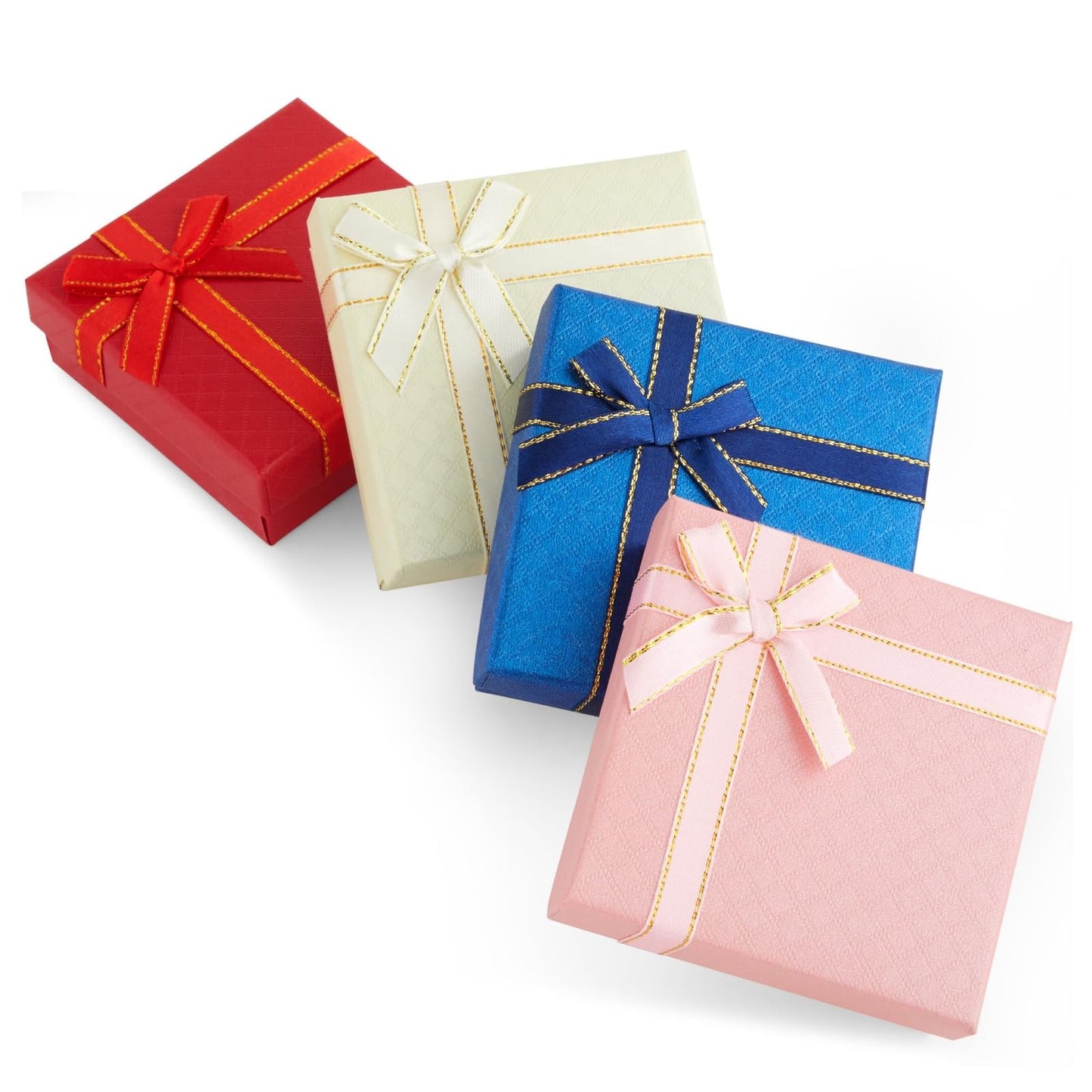 Bright Creations Cardboard Jewelry Gift Box Set - Bulk Gift Boxes with Lids & Ribbon Bows - Packaging for Rings & Necklaces - Earring Case & Bracelet Cases - Pack of 12, 3.5 x 3.5 x 1 in, 4 Colors