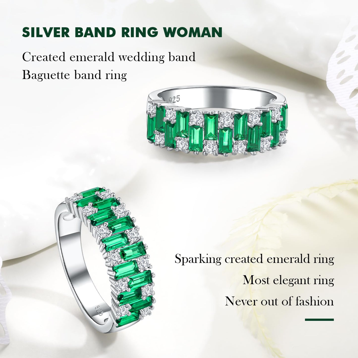RANDES Womens Eternity Wedding Bands Emerald Ring 925 Sterling Silver Band Emerald Engagement Ring 7mm Wide Green Stone Ring Size 9