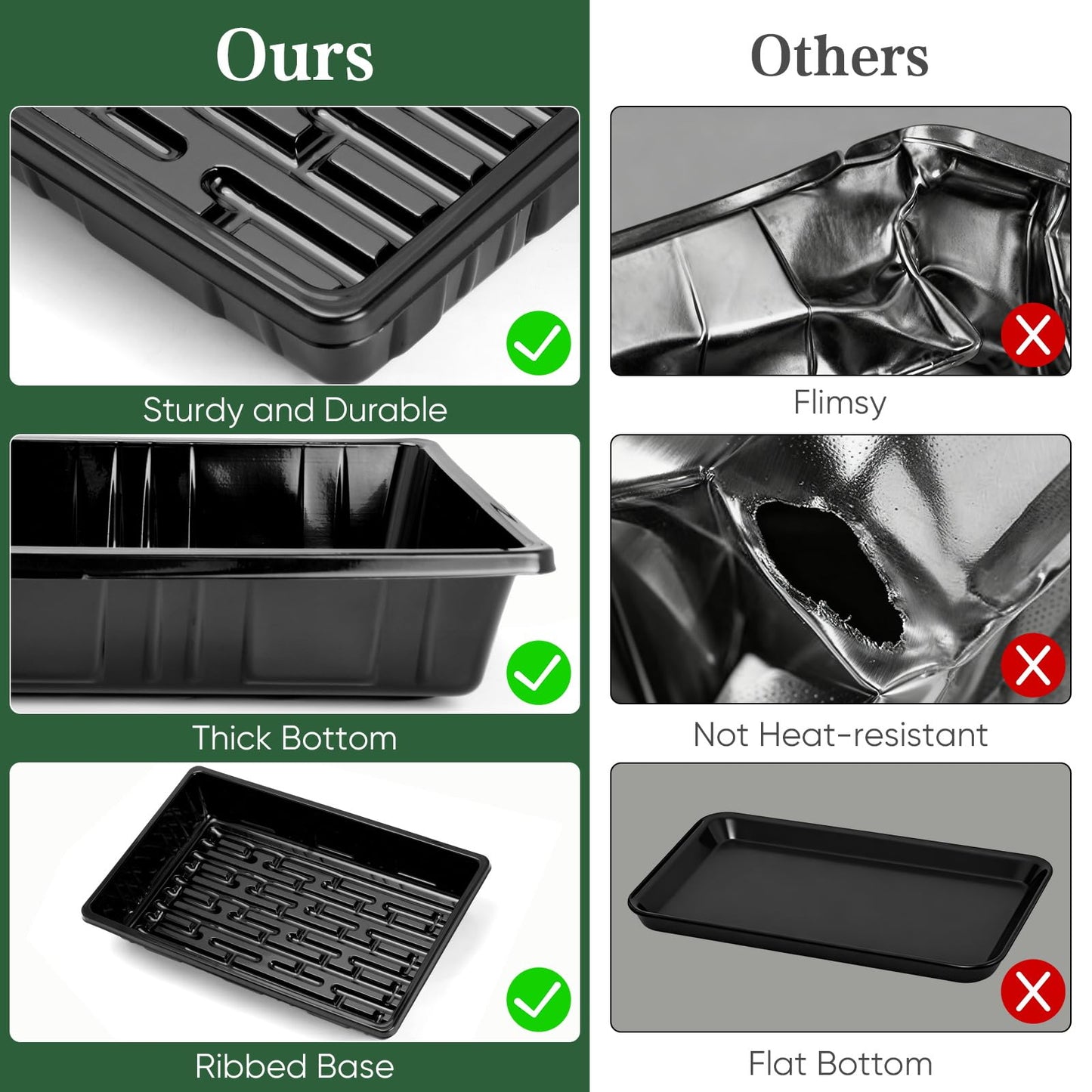 Sckee Upgraded 10 Pack Plant Growing Trays Seed Starting Tray Microgreens Growing Trays Seedling Plant Germination Starter Tray Transplant Fodder Flats, No Holes, No Leakage, Reusable (1015)