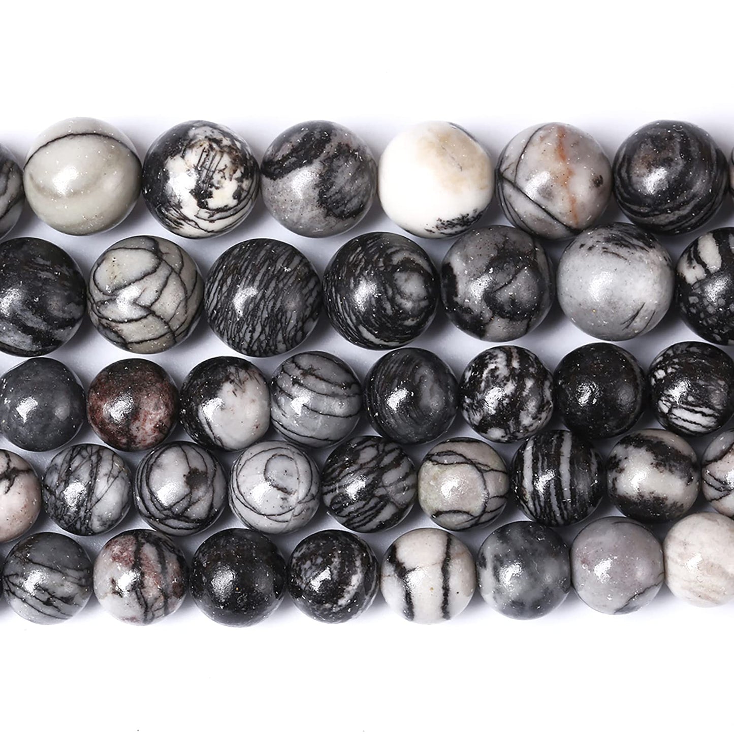 38pcs 10mm Natural Stone Beads Spider Web Stone Round Loose Spacer Energy Stone Healing Power Beads for Jewelry Making DIY Bracelet Necklace 15"