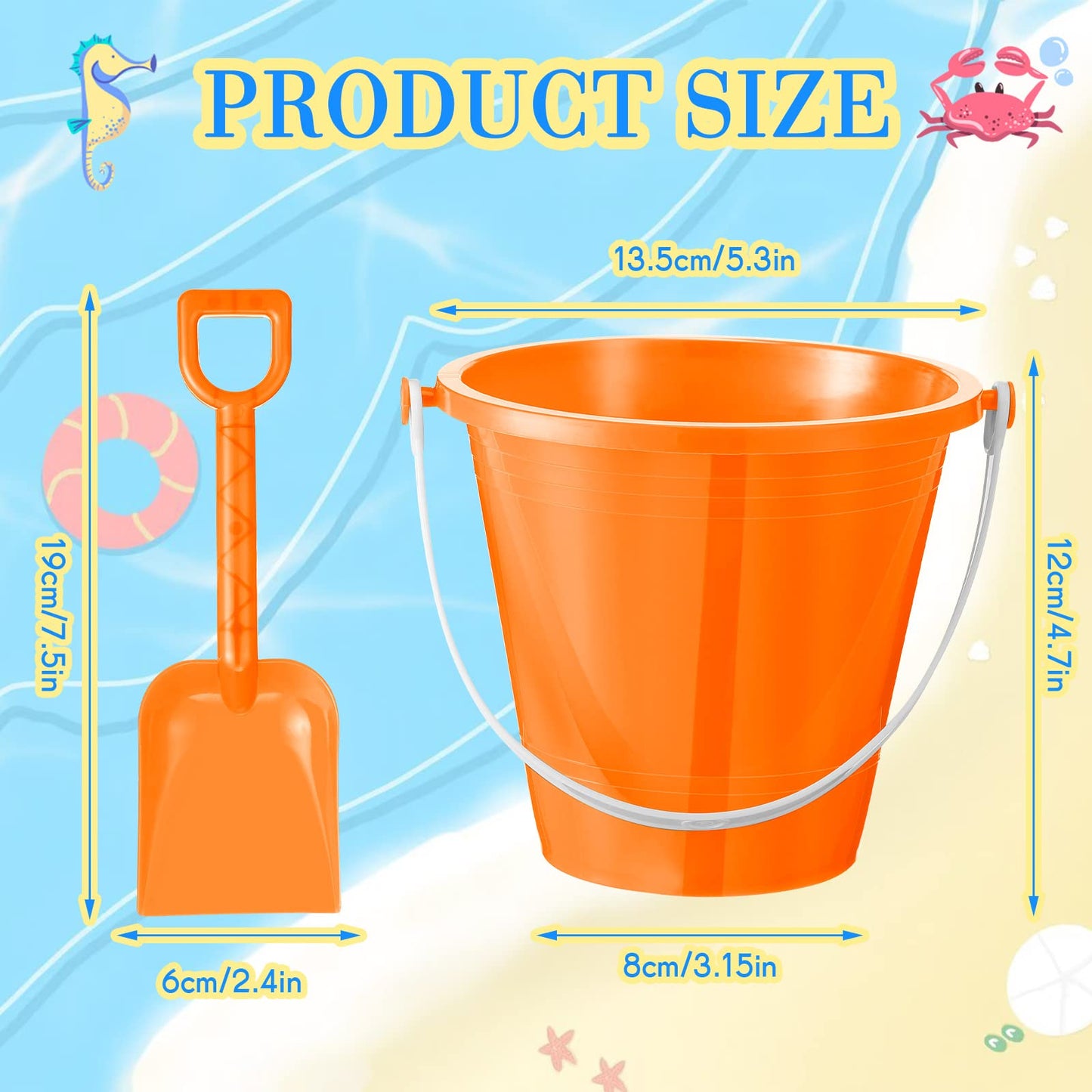 Sratte 48 Sets 4.7" Sand Buckets and Shovels Bulk Summer Beach Bucket Pack Plastic Beach Pails Sand Toys for Summer Pool Party Favors