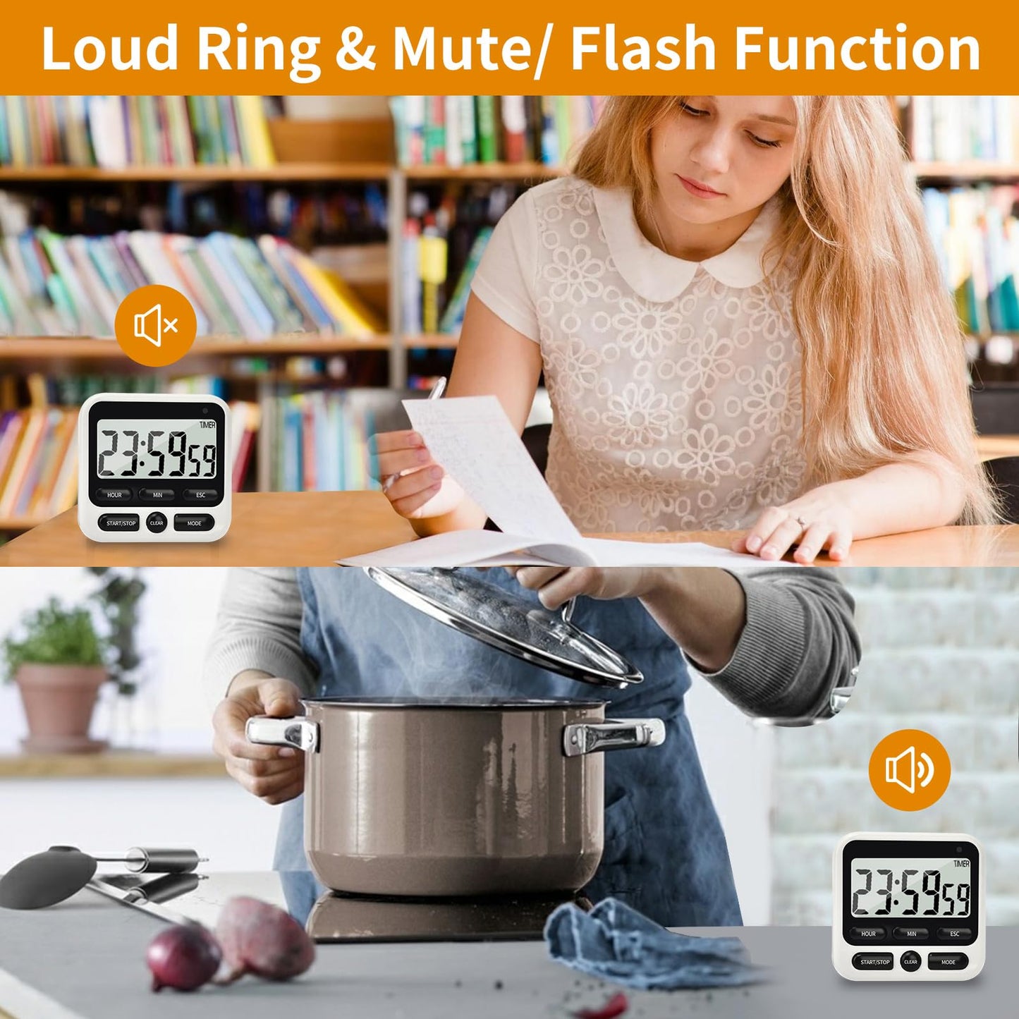 NKOVE Digital Kitchen Timer 24 Hour Clock and Alarm Function with Silent or Alarm Manual Switching Count UP or Down and Memory Function for Cooking, Baking, Meeting