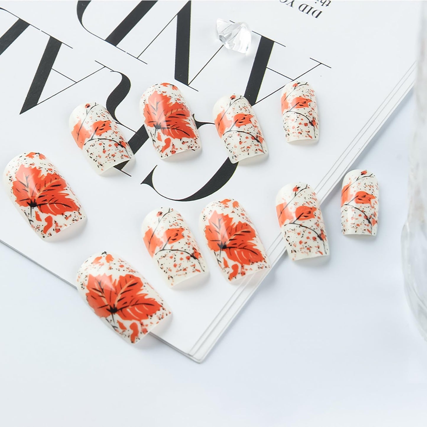 EYZOTSF Thanksgiving Press on Short Square Nails Acrylic Fall False Nails with Maple Leaf Designs Artificial Autumn Leaves Square Fake Nails Holiday Glue Stick ons Fingernails for Women(YS692)