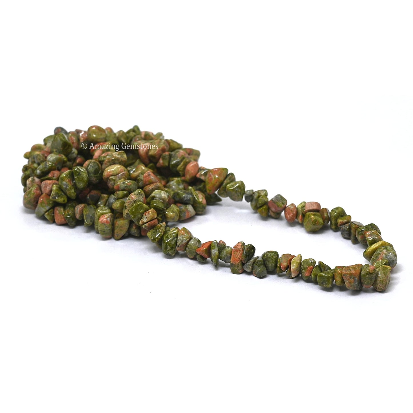 Unakite Pre Drilled Natural Crystals Crushed Chips Beads for Jewelry Making, DIY Handmade Healing Crystals (25 Inch Strand)