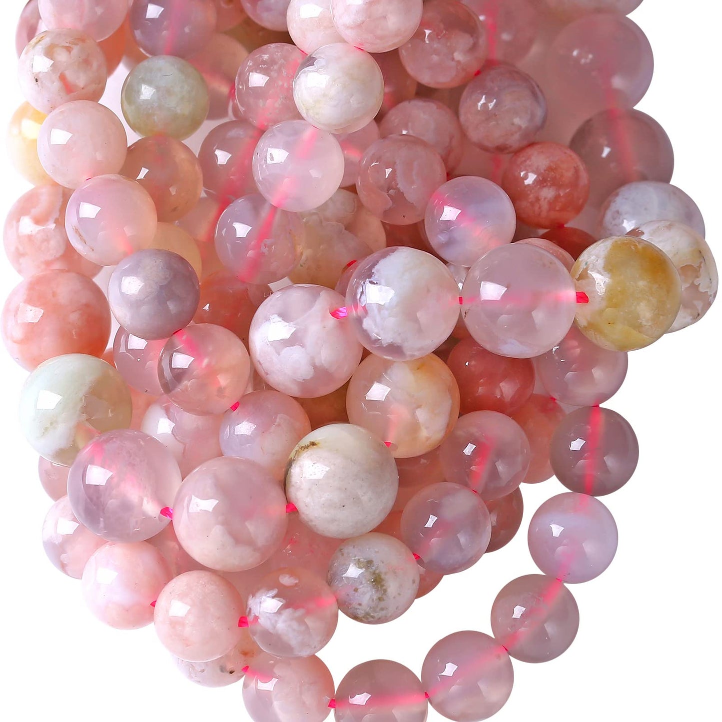 6MM 55PCS Natural Sakura Agate Gemstone Crystal Beads for Jewelry Making DIY Bracelet