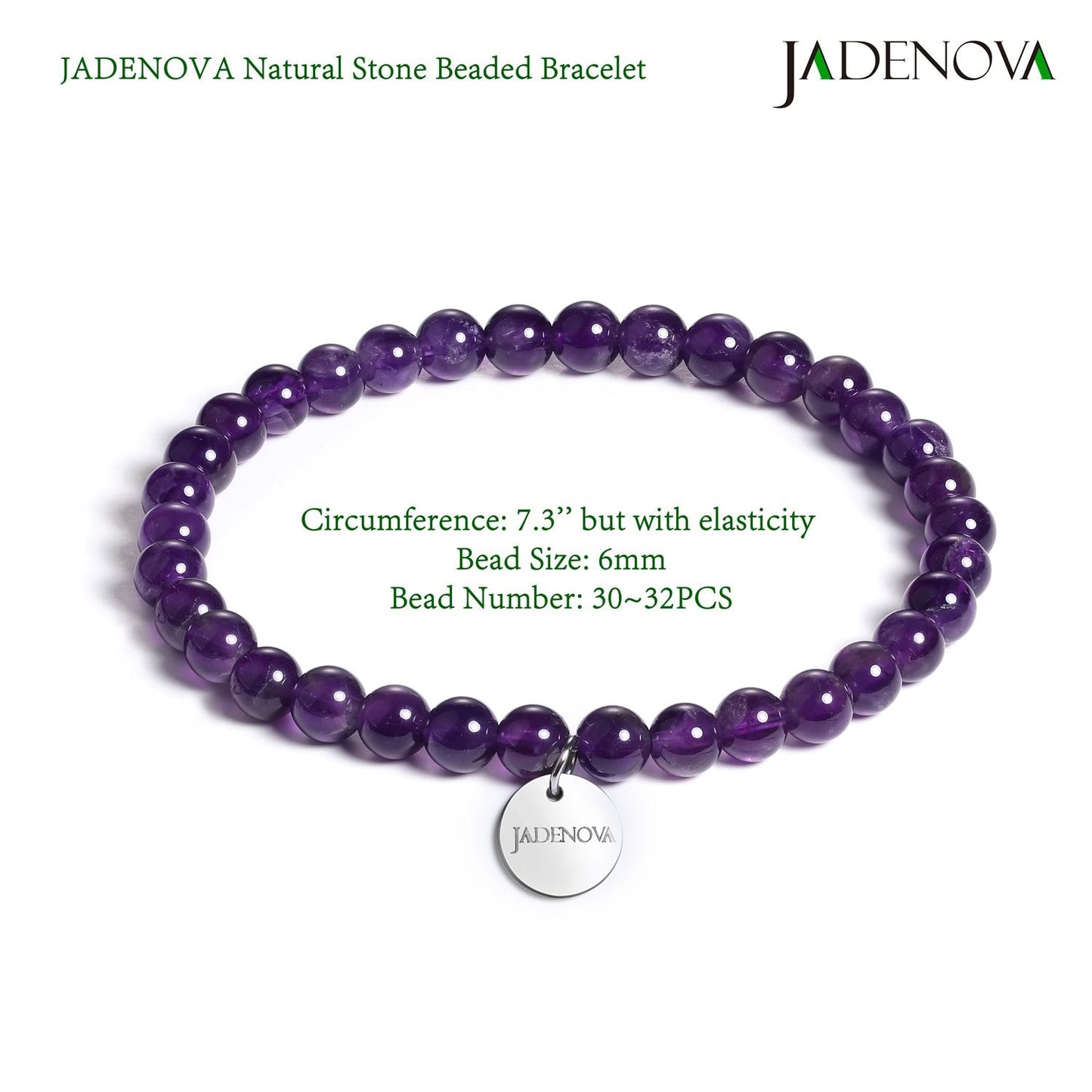 JADENOVA 6/8mm Natural Amethyst Gemstone Bracelet Elastic Stretch Yoga Beaded Healing Crystal Bracelet Couples Gifts for Men Women (2pcs Set)