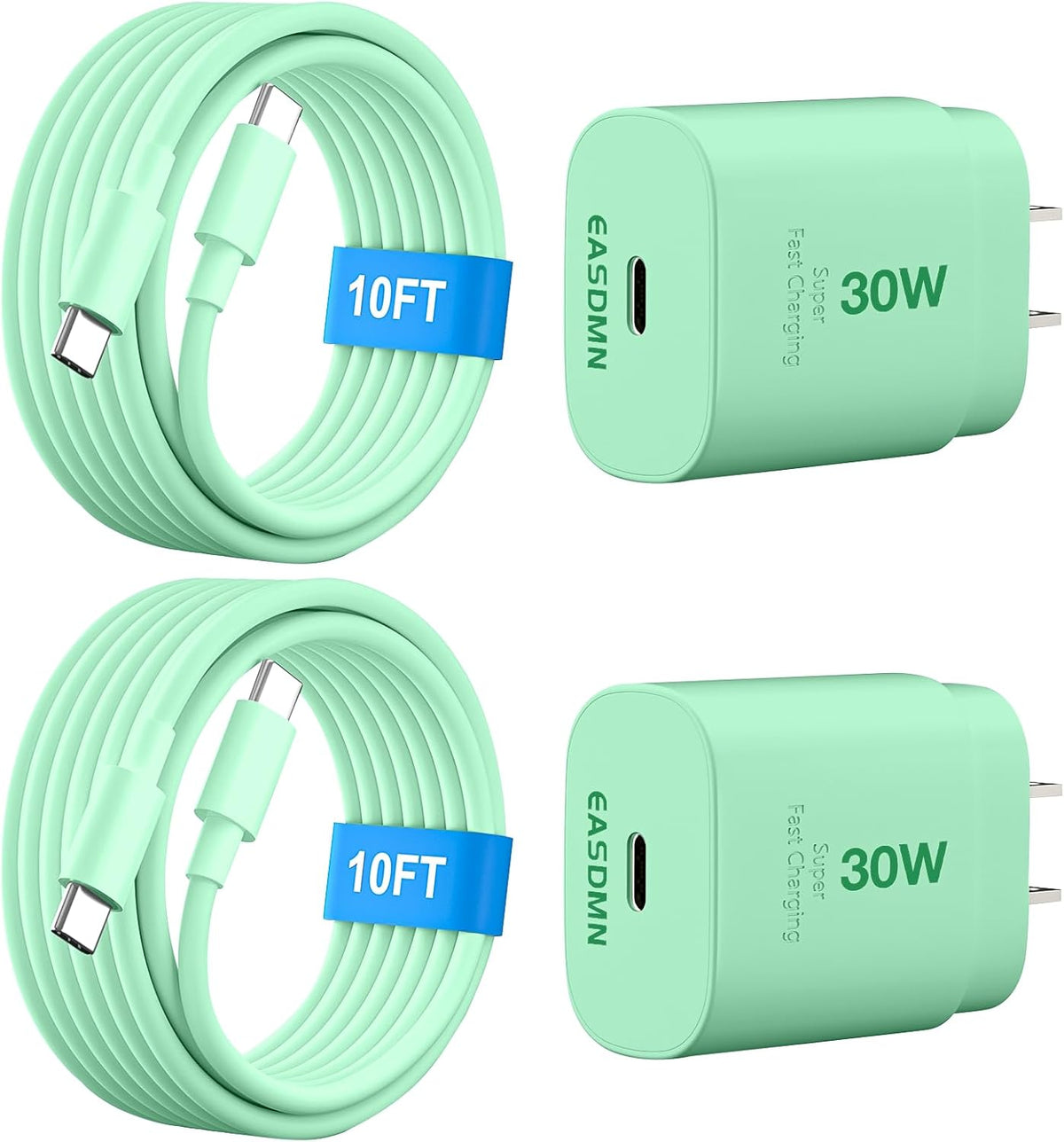 30W USB C i Phone 16 15 Charger Fast Charging, 2PACK Wall Charger for iPhone 16 15 Pro Max Charger Cord 10FT Fast Type C Charger Block for iPhone 16/16 Pro/15 Plus/15 Pro/15 Pro Max, iPad Pro, Green