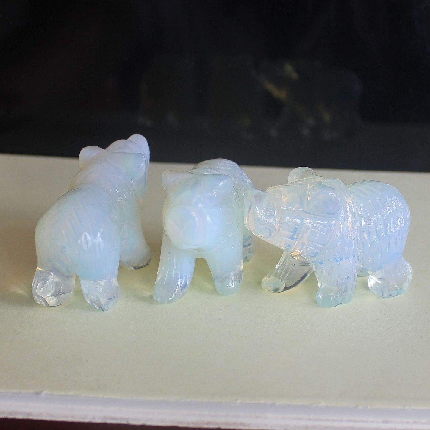 2'' Hand Carved Mixed gemstome Crystal Bear Figurine Animal Carving (White opalite)