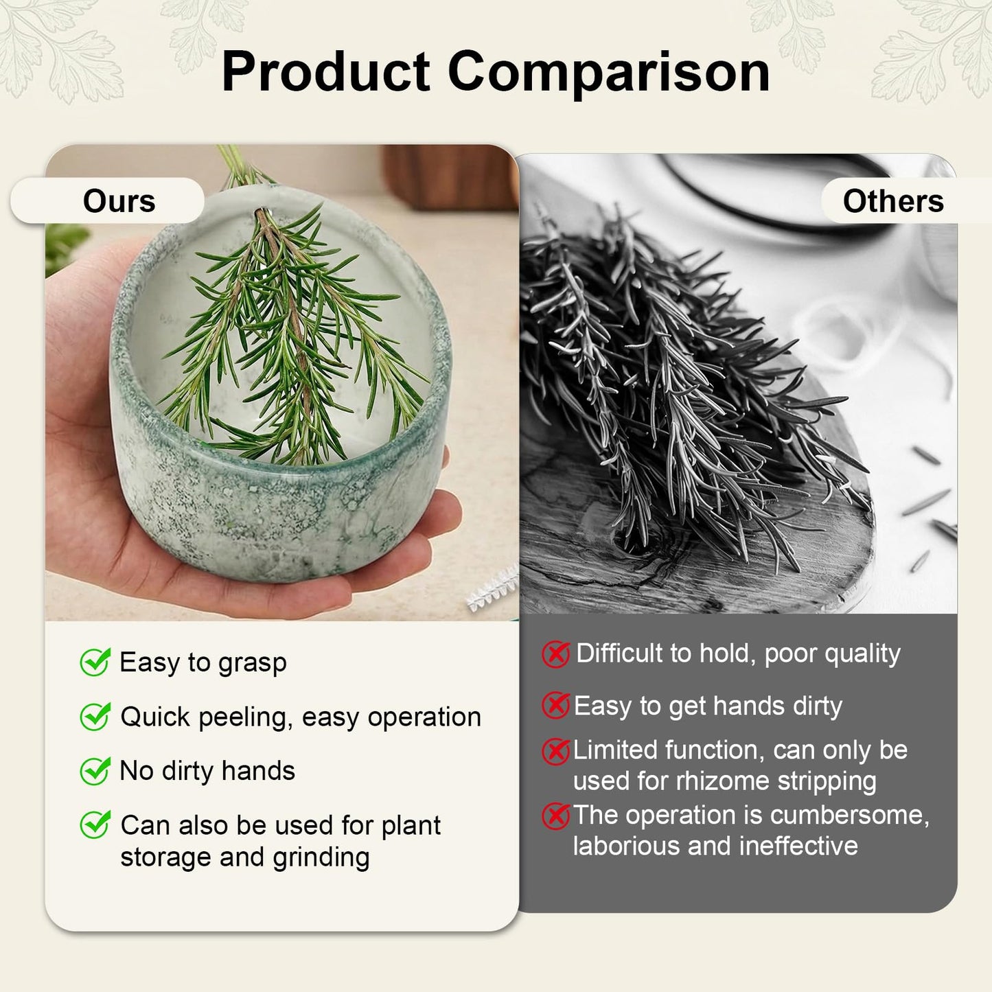 DADERXY Pottery Herb Stripper Bowl Ceramic Set for Kale, Thyme, Basil, Rosemary Stripper