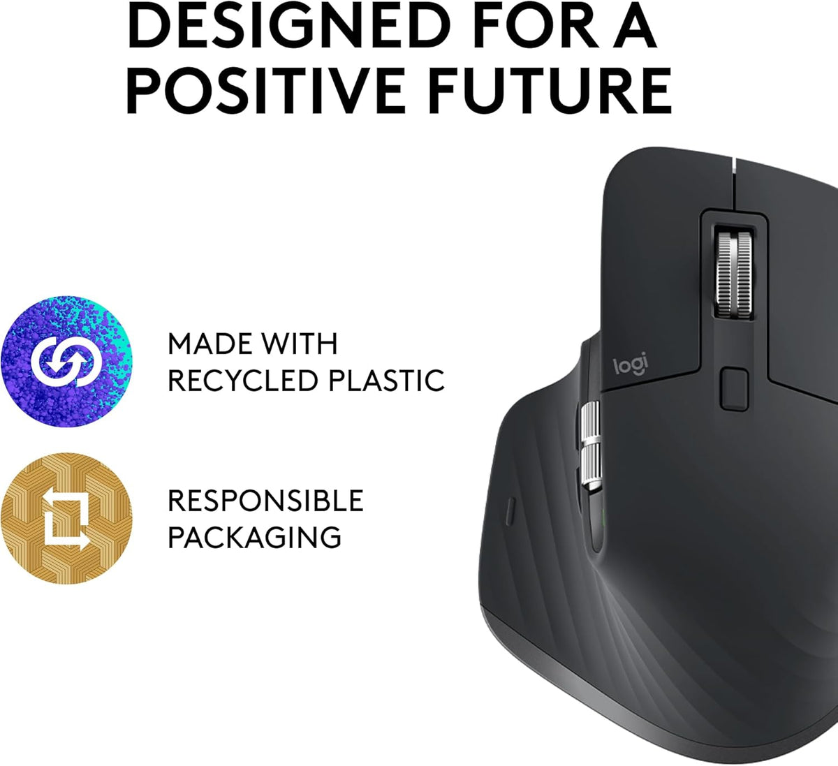 Logitech MX Master 3S Wireless Mouse Standard Edition with Logi Bolt USB Receiver, Ultra-fast Scrolling, Ergo, 8K DPI, Track on Glass, Quiet Clicks, USB-C, Bluetooth, Windows, Linux, Chrome - Graphite