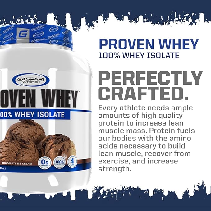Gaspari Nutrition Proven Whey, 100% Hydrolyzed Whey Isolate, High Protein, Lactose Free, Low Carbohydrate and Low Sugar (4lb, Strawberries & Cream)