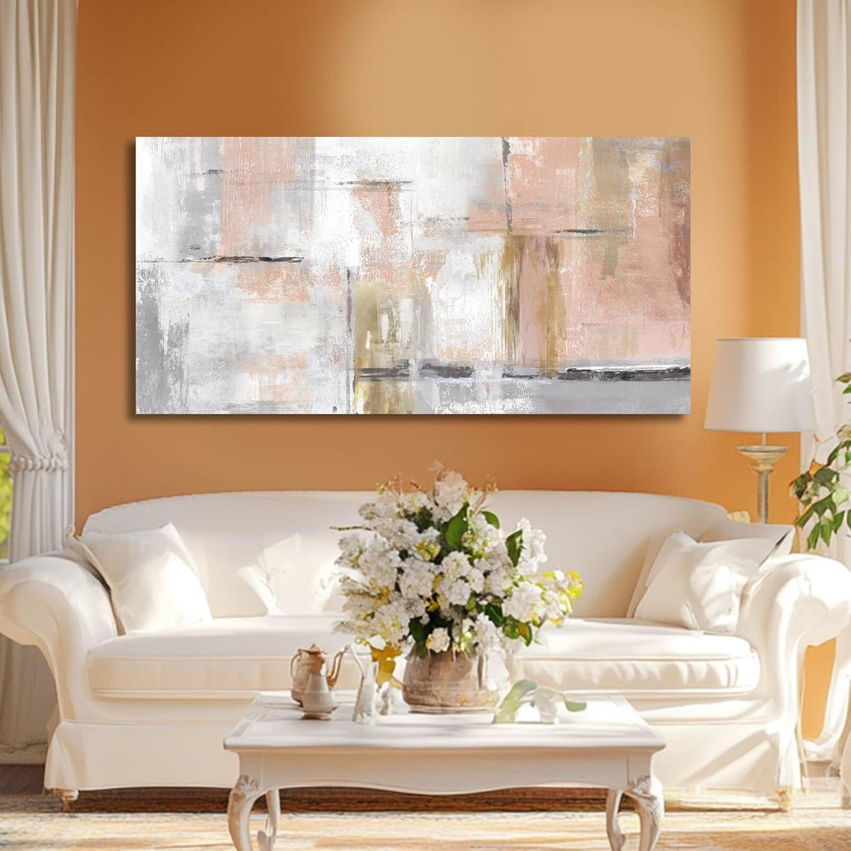 SOUGUAN Canvas Art Gold Wall Decor for Girl Pink Pictures for Living Room Wall Decoration Abstract Wall Art White Modern Painting Pictures 20"x40"