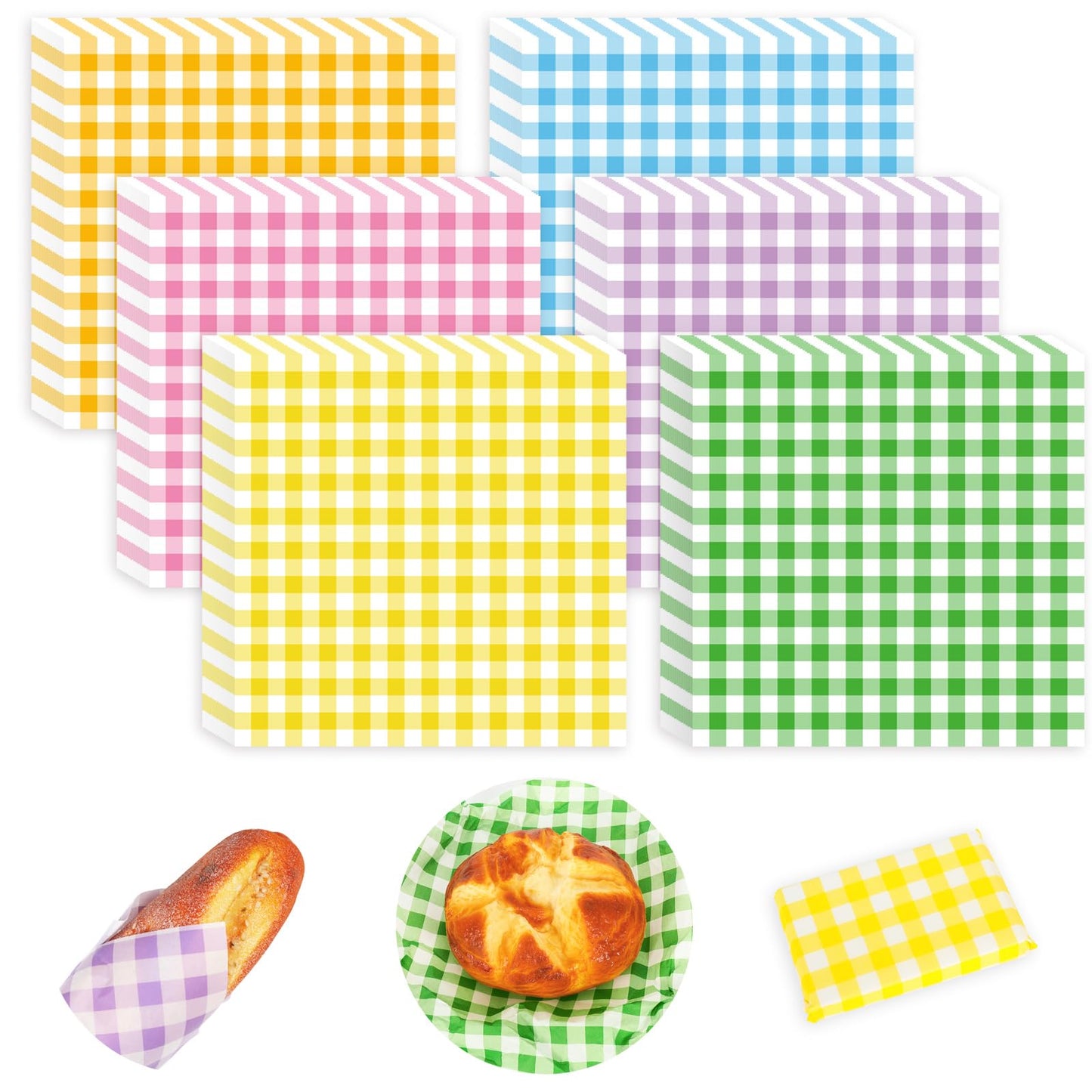 Whaline 240 Sheets Plaids Wax Paper Sheets Spring Easter Sandwich Wrap Paper 12x12 Inch Checkered Deli Wrappers Food Basket Liners for Bread Baking Picnic Party Table Supplies