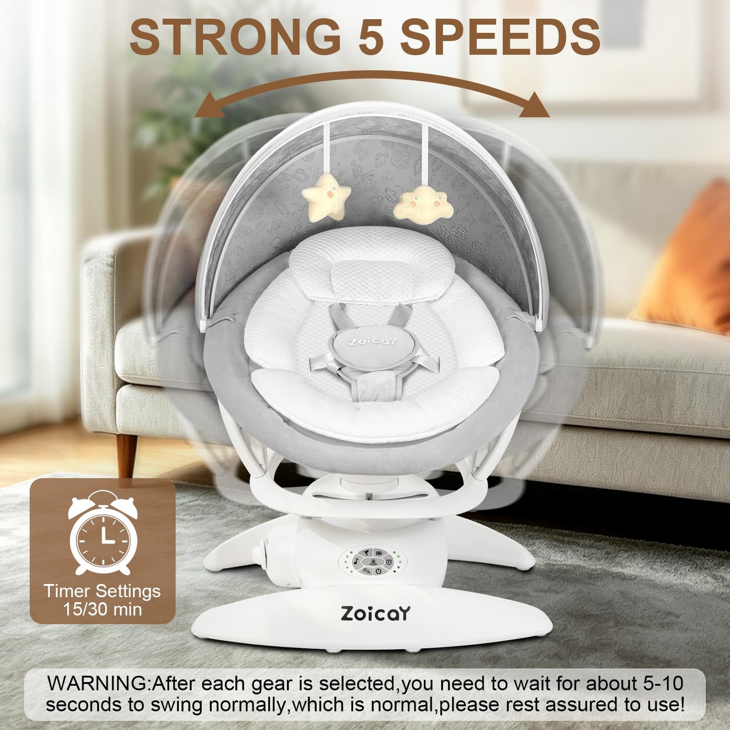 3-in-1 Baby Swing for Infants with Motion Detection, Infant Swing with 5 Speeds & 3 Swing Modes, 12 Lullabies, Electric Swing for Baby, Up to 25 lbs, White